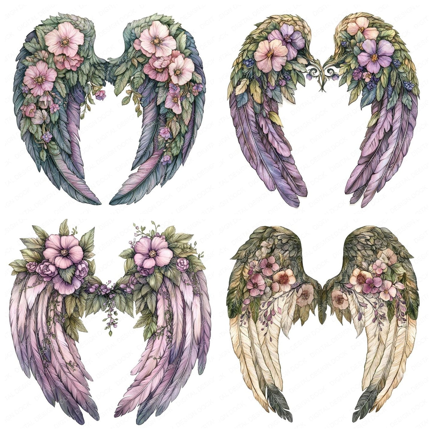 Floral Vine Angel Wings Clipart Set (DDD005441)
