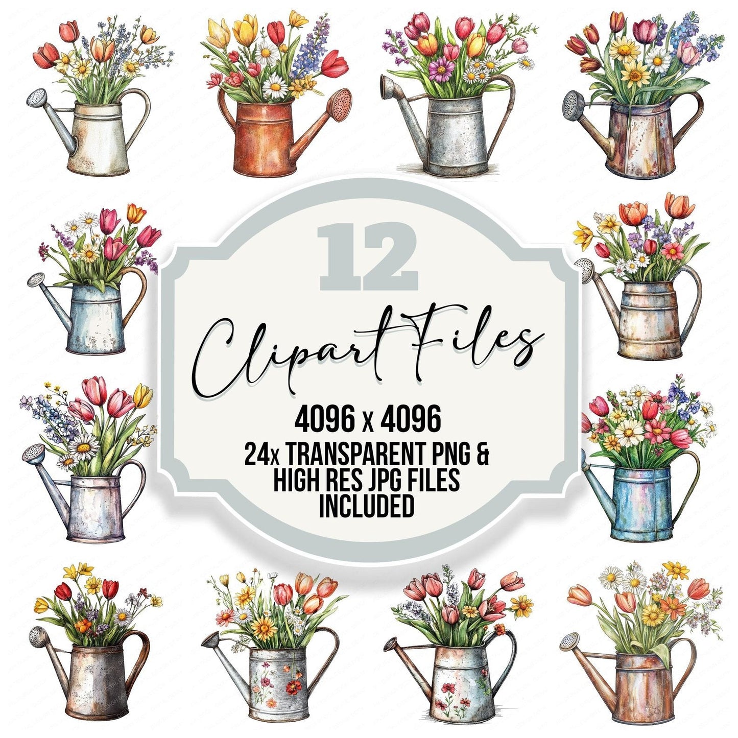 Floral Watering Can Clipart Set (DDD005444)