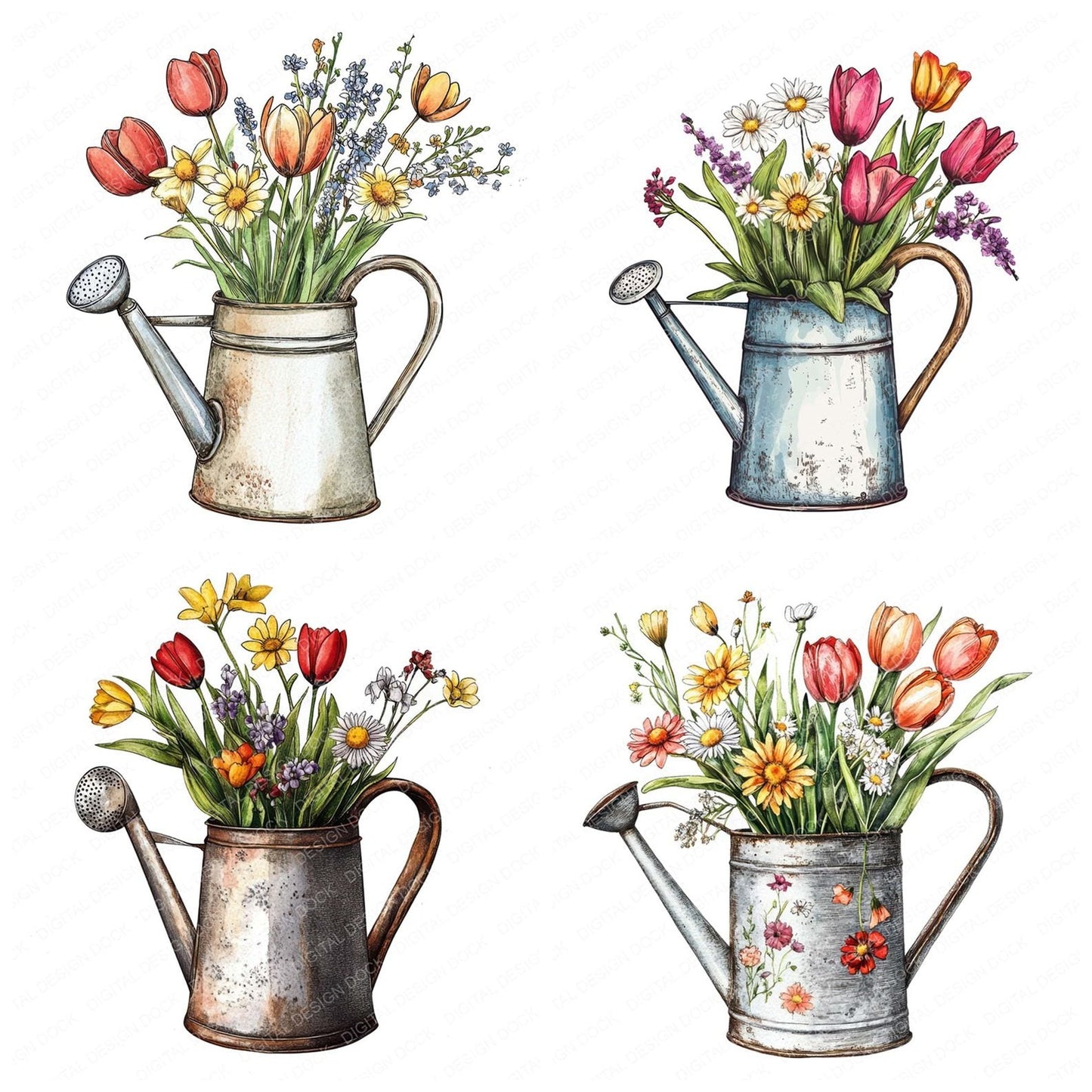 Floral Watering Can Clipart Set (DDD005444)