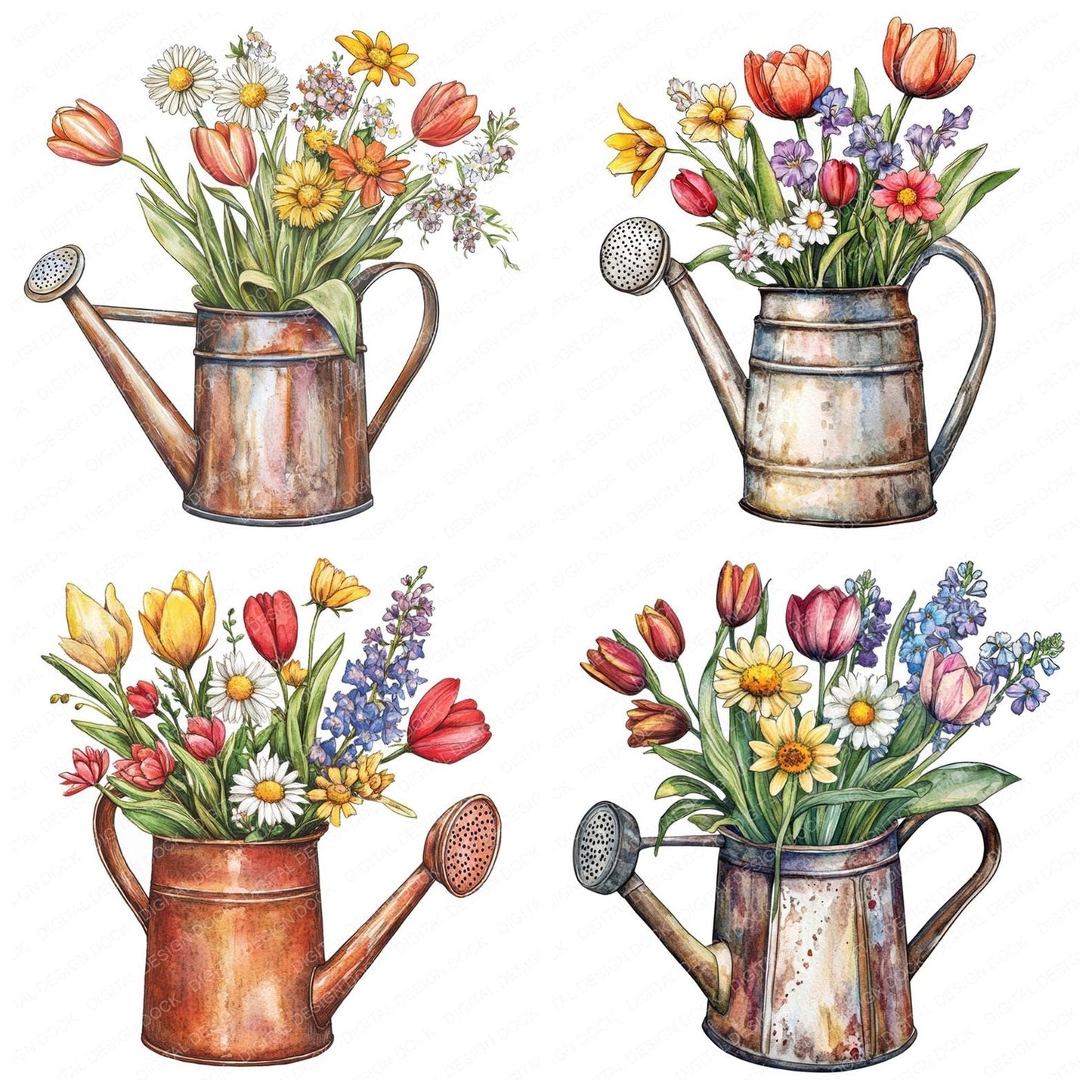 Floral Watering Can Clipart Set (DDD005444)