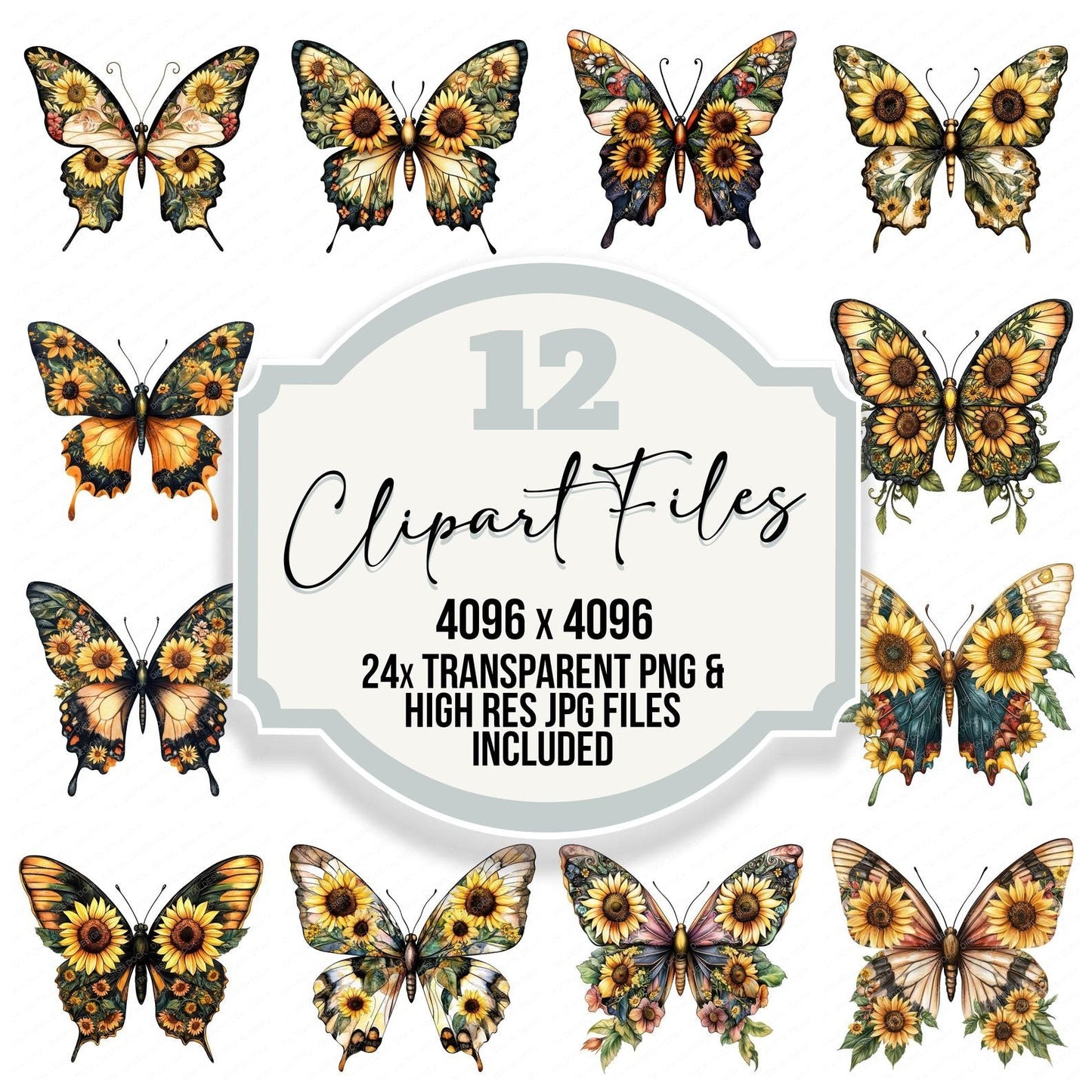 Floral Winged Butterfly Clipart Set (DDD005446)