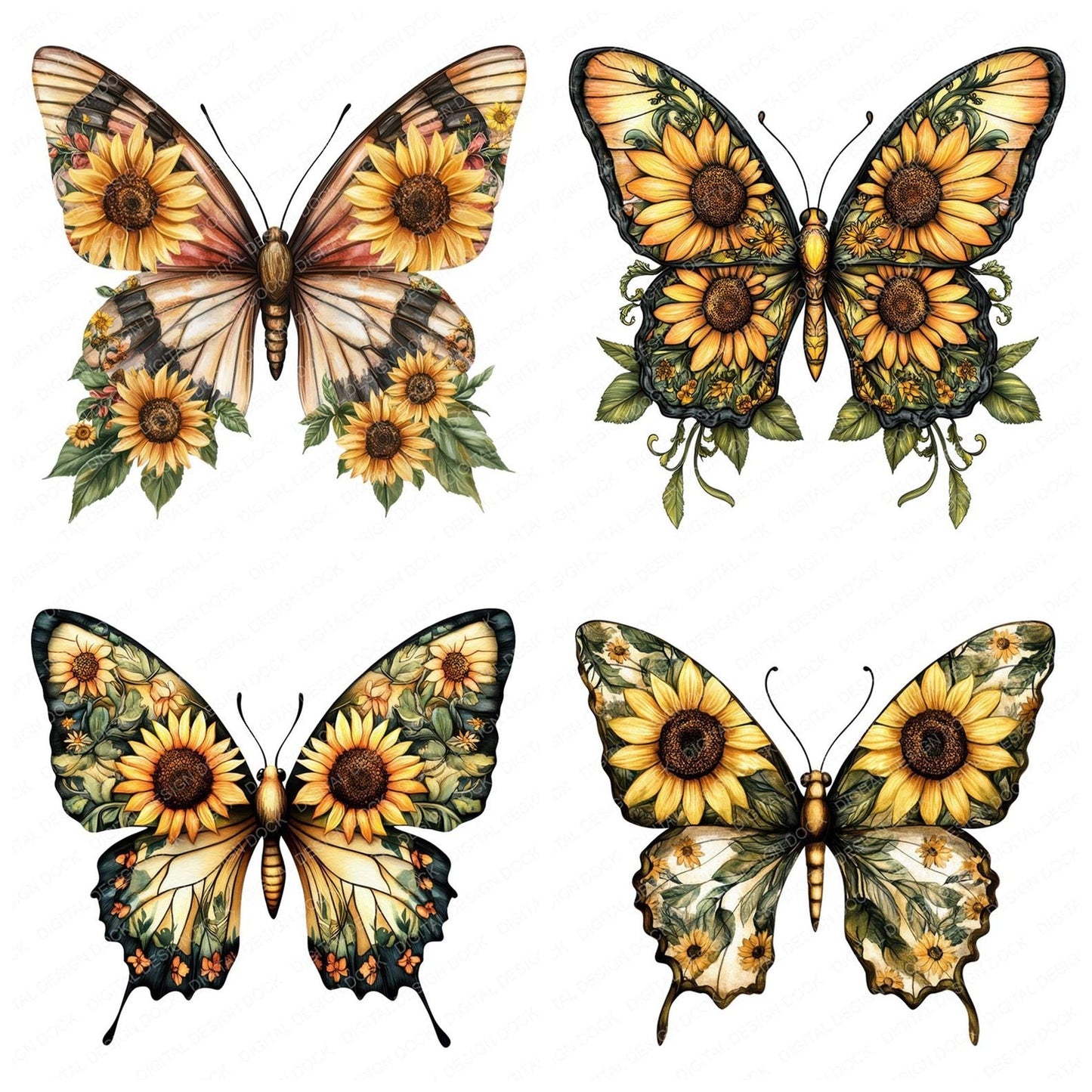 Floral Winged Butterfly Clipart Set (DDD005446)