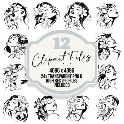 Floral Woman Line Art Clipart Set (DDD005447)