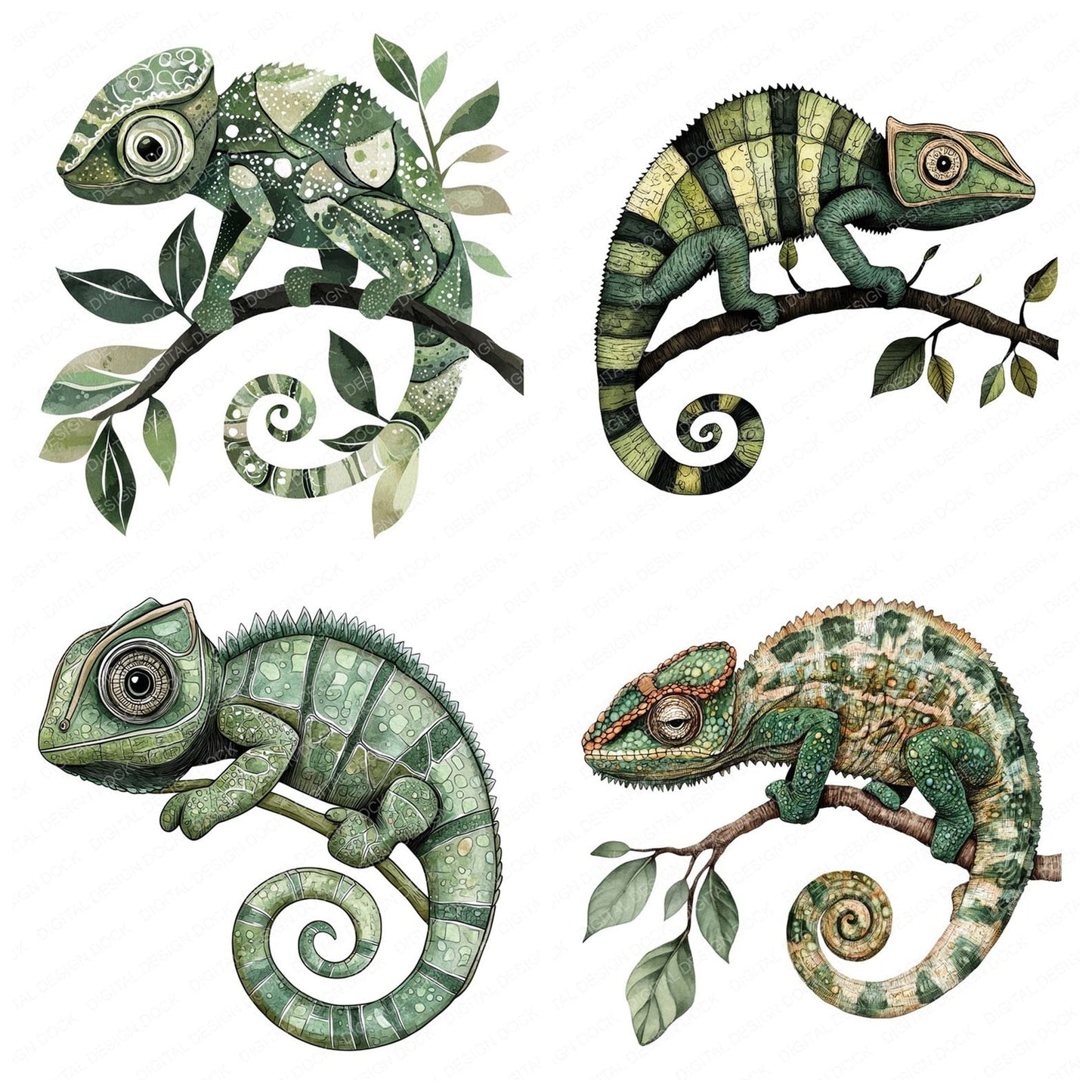 Folk Art Chameleon Clipart Set (DDD005464)