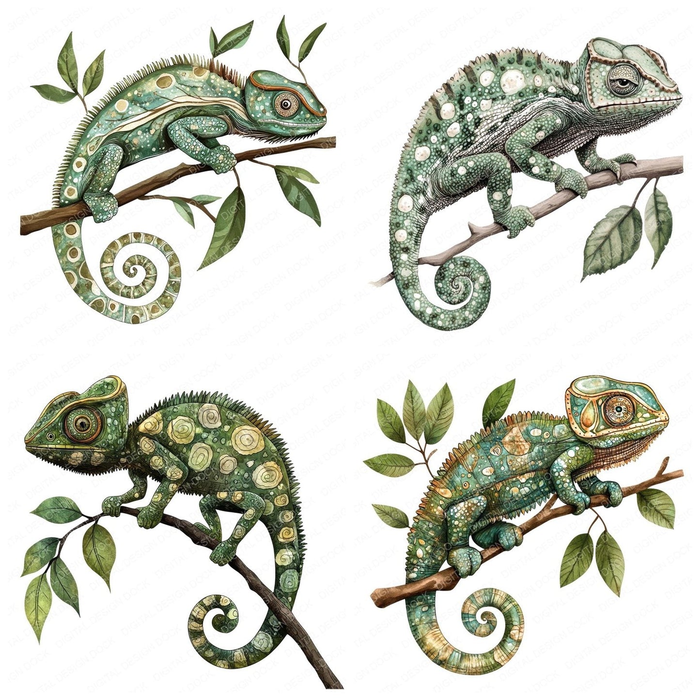 Folk Art Chameleon Clipart Set (DDD005464)