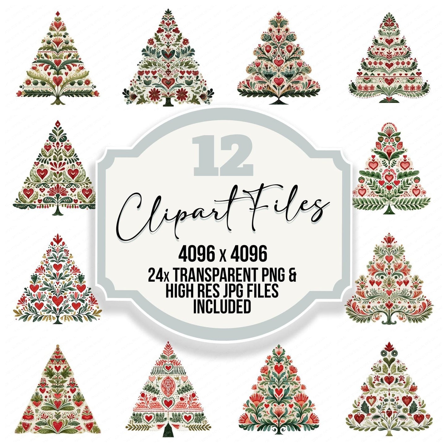 Folk Art Christmas Tree Clipart Set (DDD005476)
