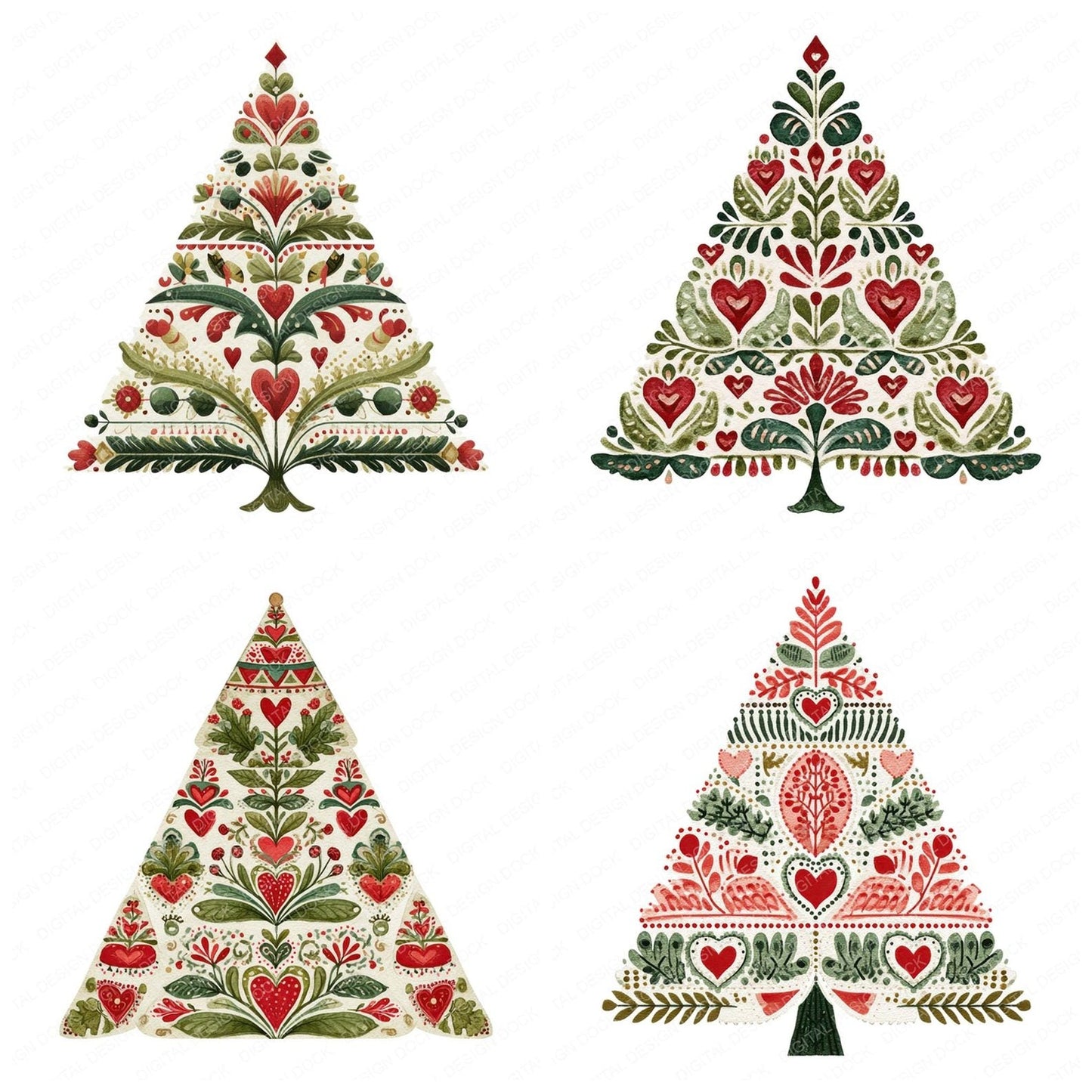 Folk Art Christmas Tree Clipart Set (DDD005476)