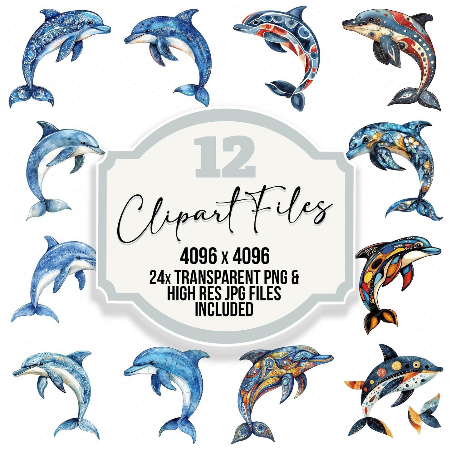 Folk Art Dolphin Clipart Set (DDD005480)