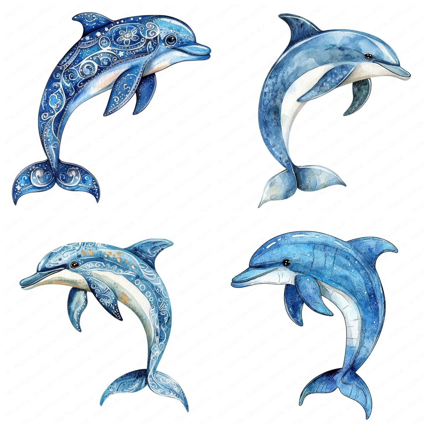 Folk Art Dolphin Clipart Set (DDD005480)