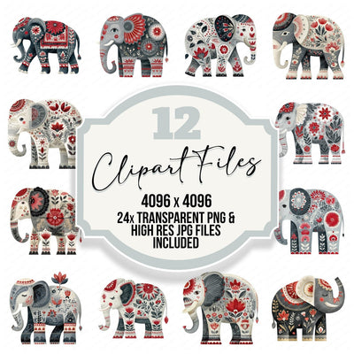 Folk Art Elephant Clipart Set (DDD005482)
