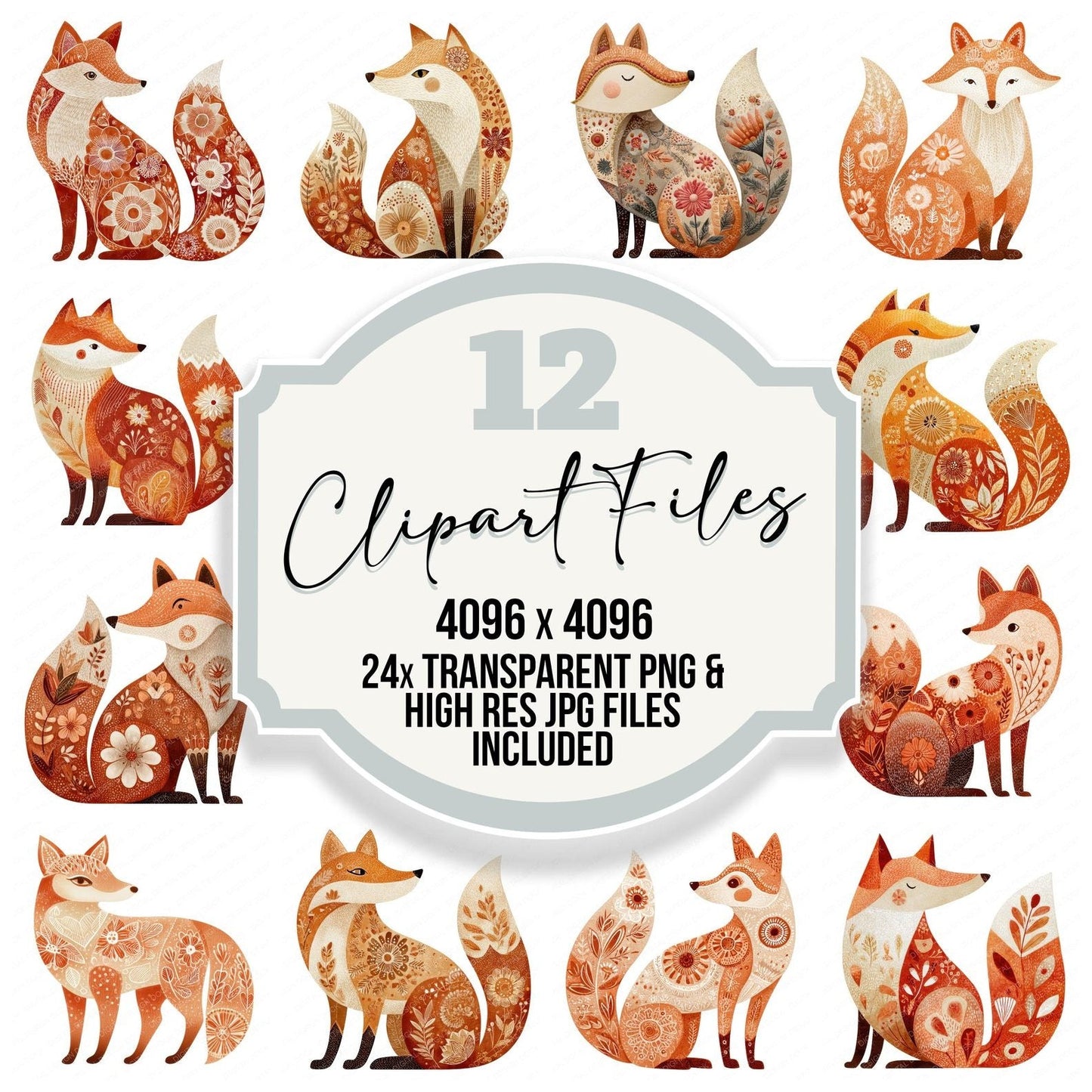 Folk Art Fox Clipart Set (DDD005490)