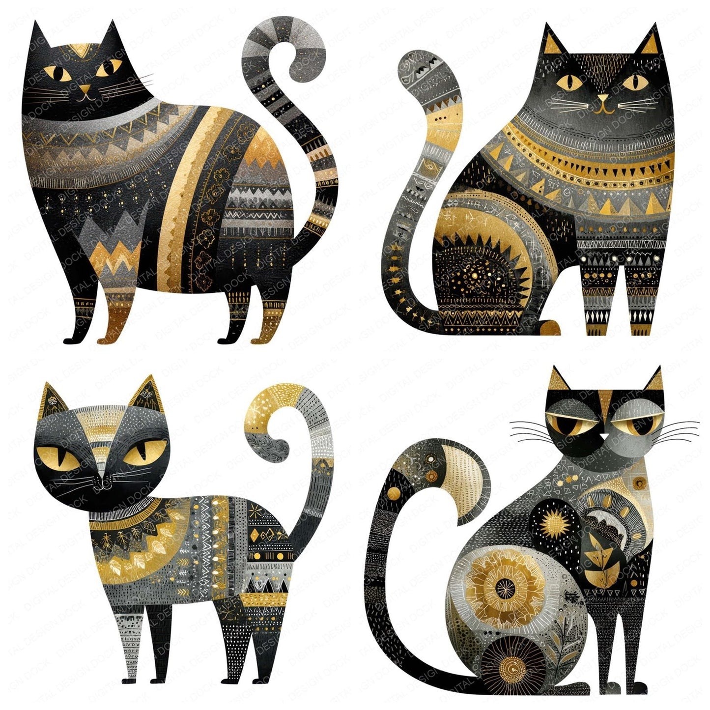 Folk Art Halloween Cat Clipart Set (DDD005493)