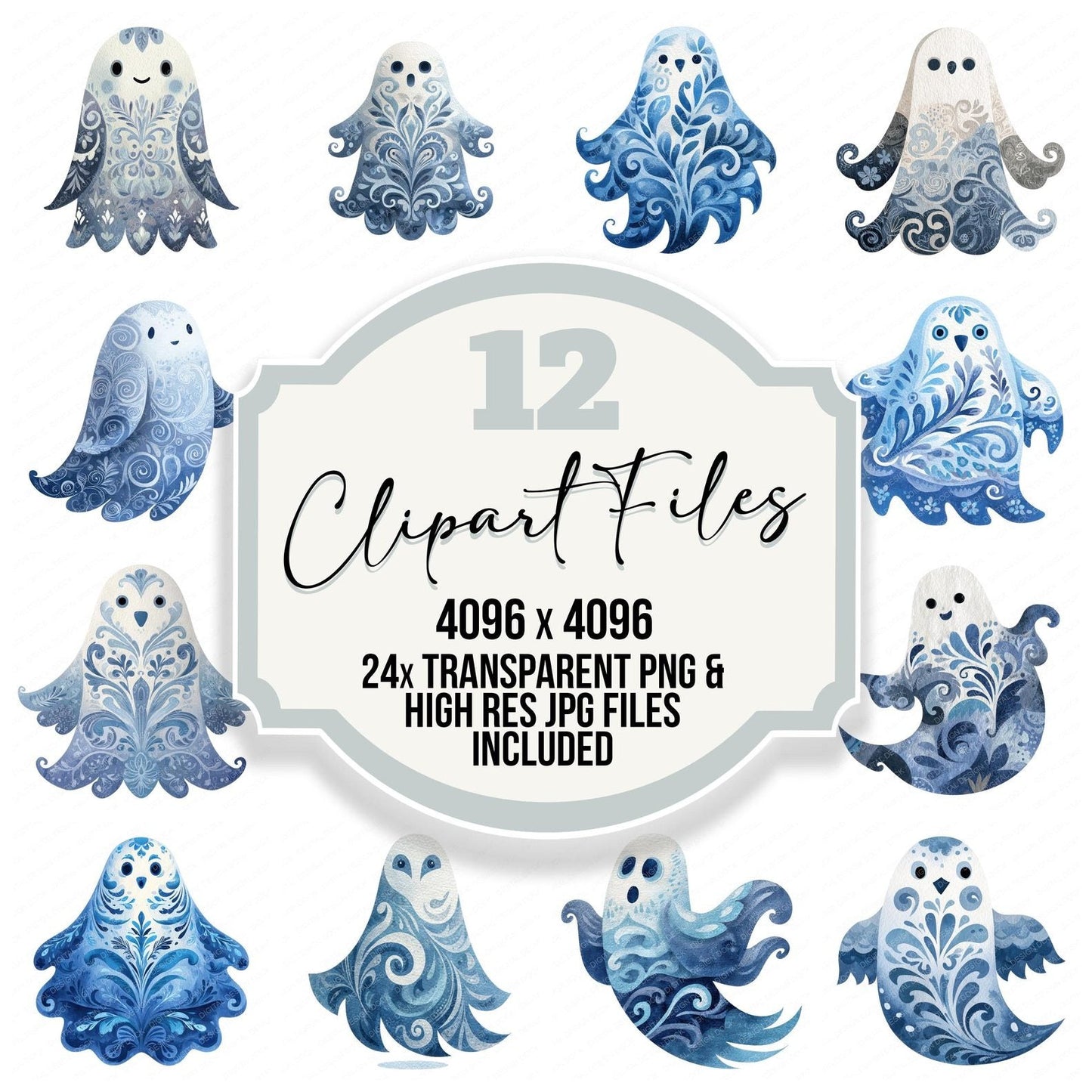 Folk Art Halloween Ghost Clipart Set (DDD005495)