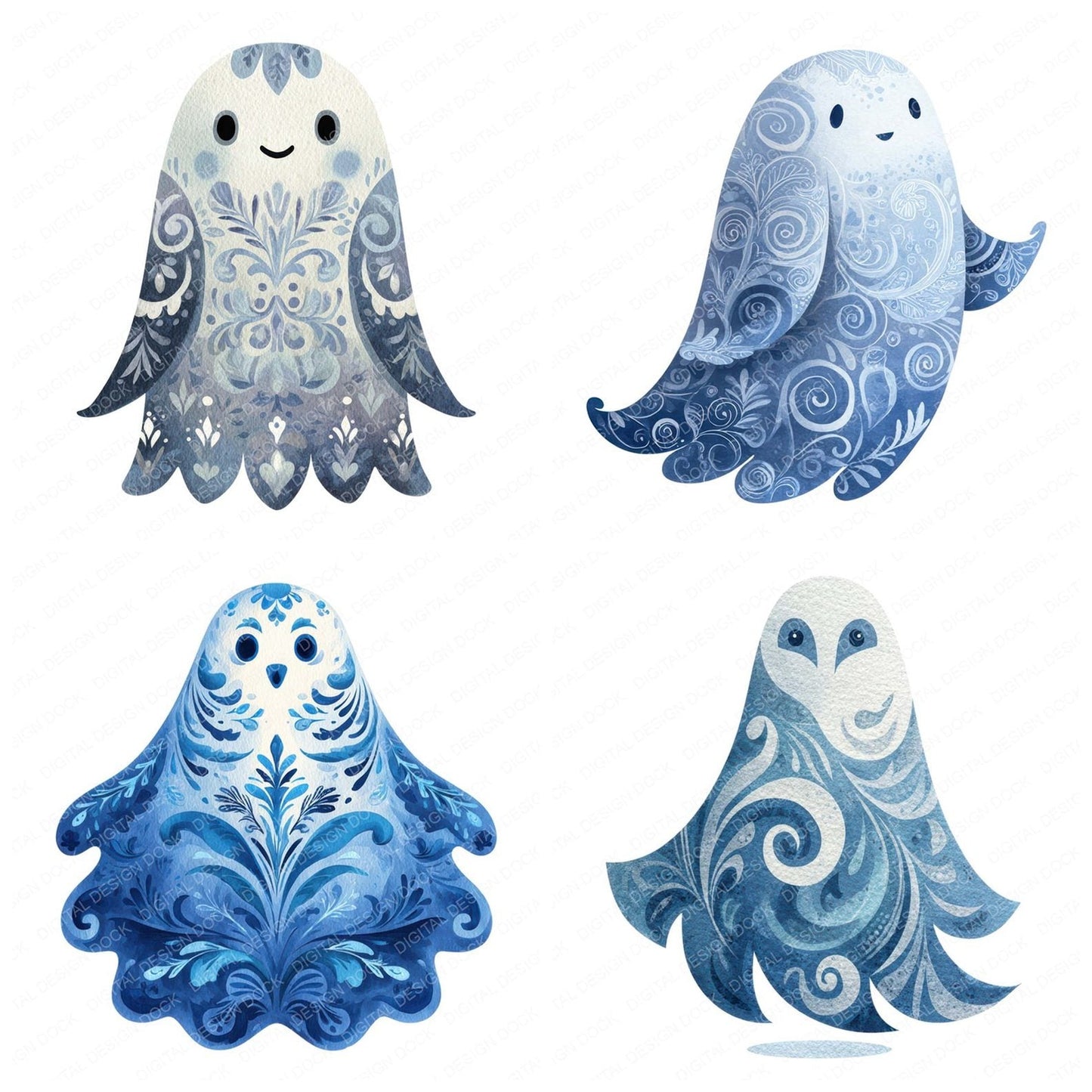 Folk Art Halloween Ghost Clipart Set (DDD005495)