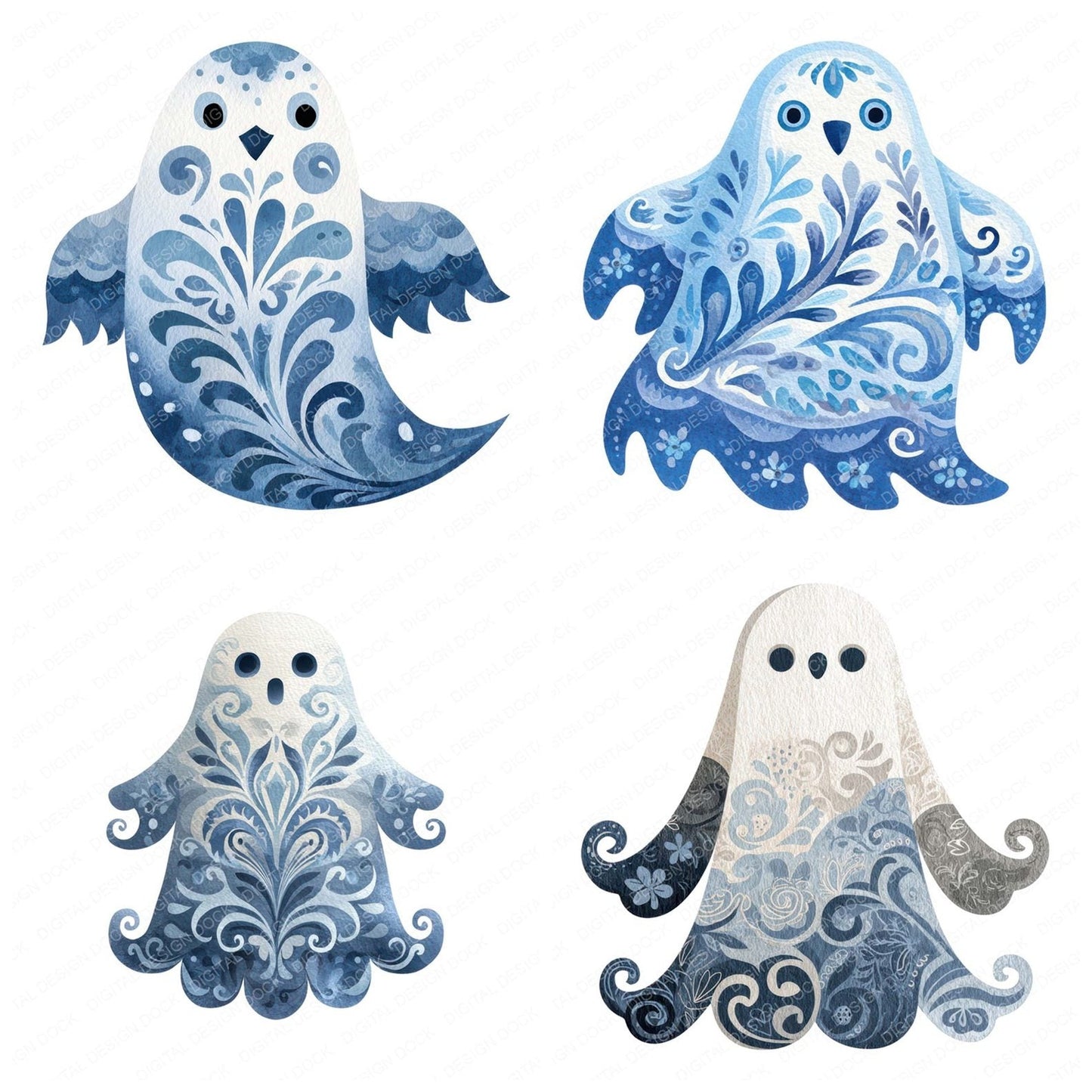 Folk Art Halloween Ghost Clipart Set (DDD005495)
