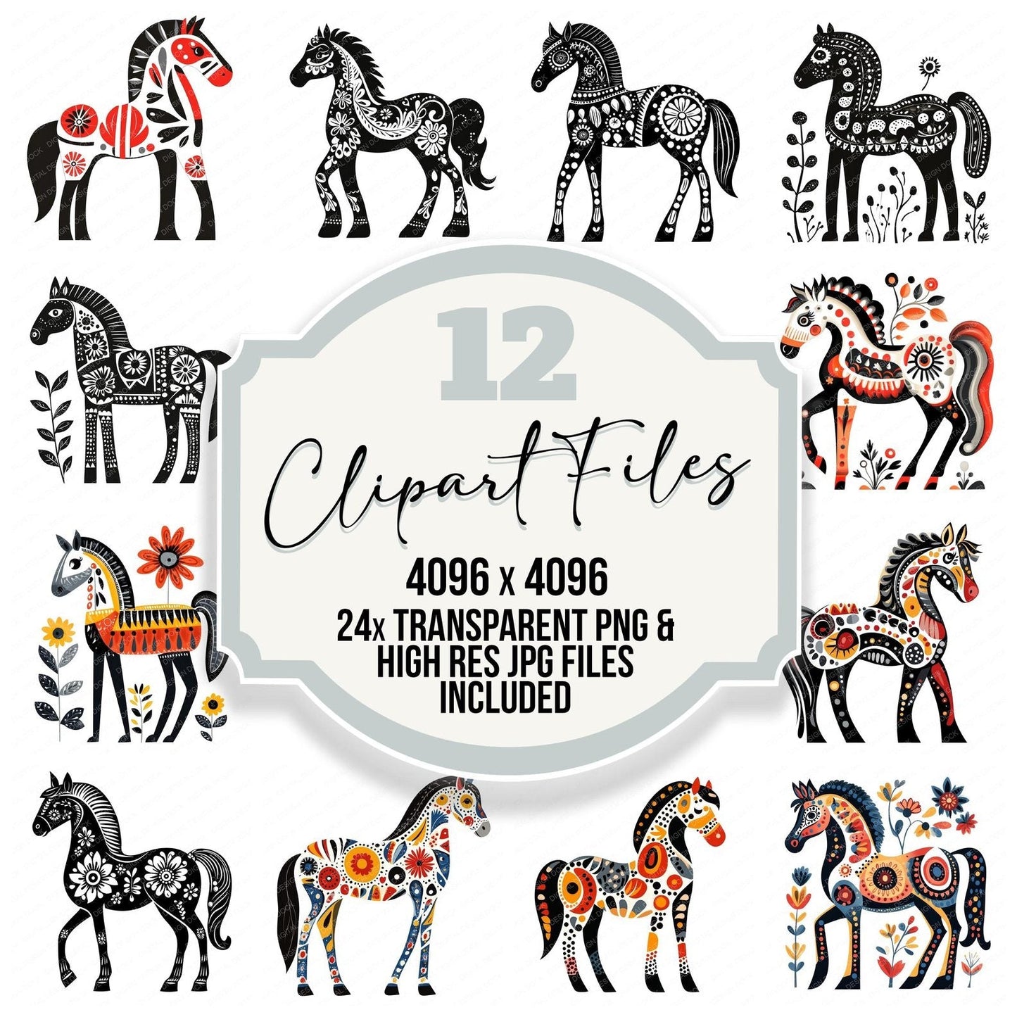 Folk Art Horse Clipart Set (DDD005506)