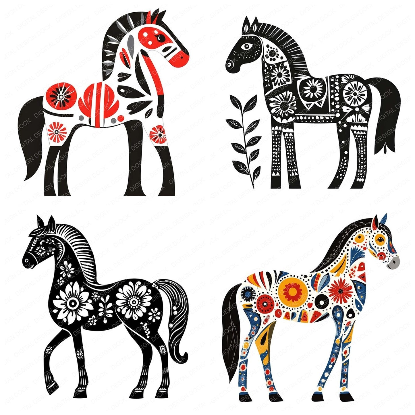 Folk Art Horse Clipart Set (DDD005506)