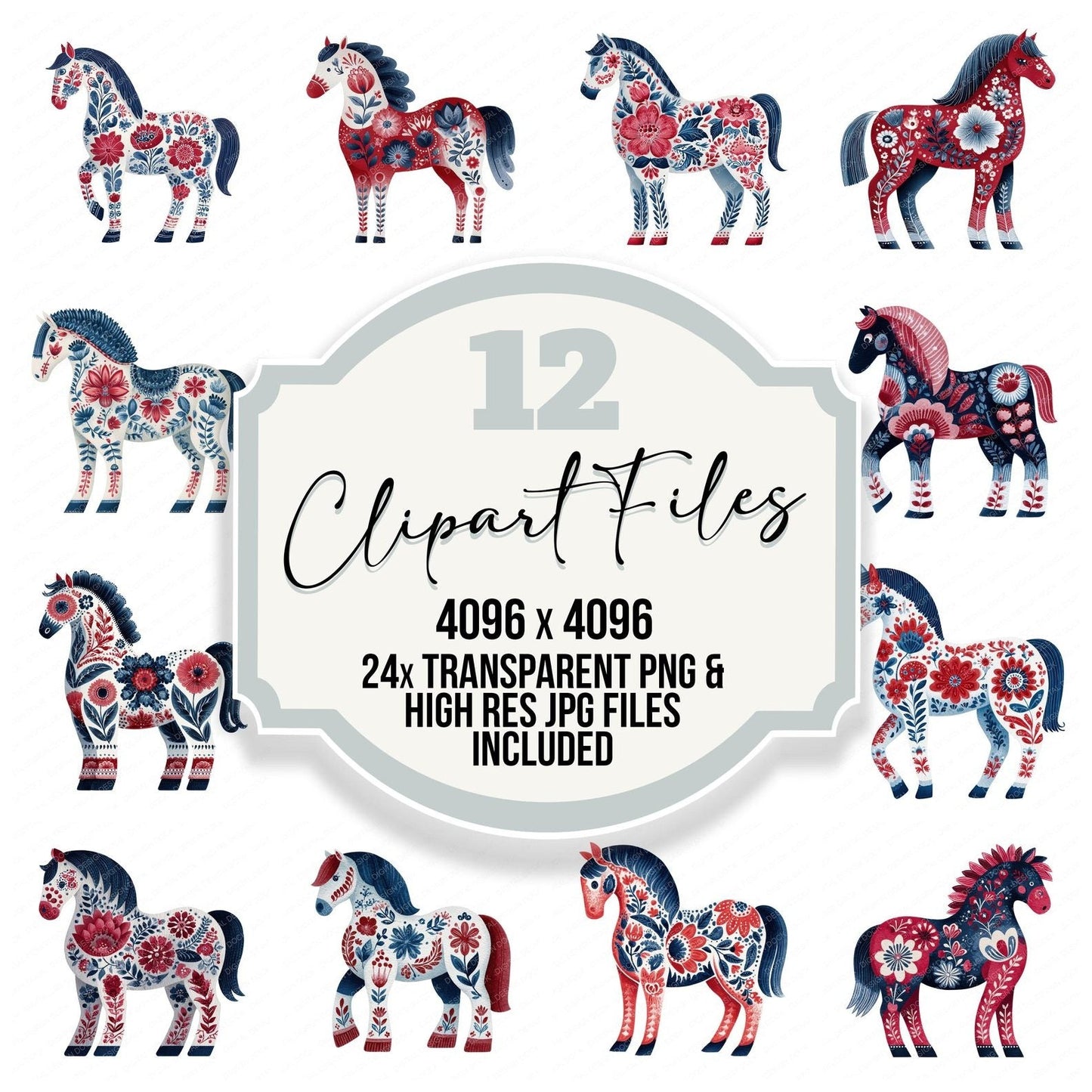 Folk Art Horse Clipart Set (DDD005507)