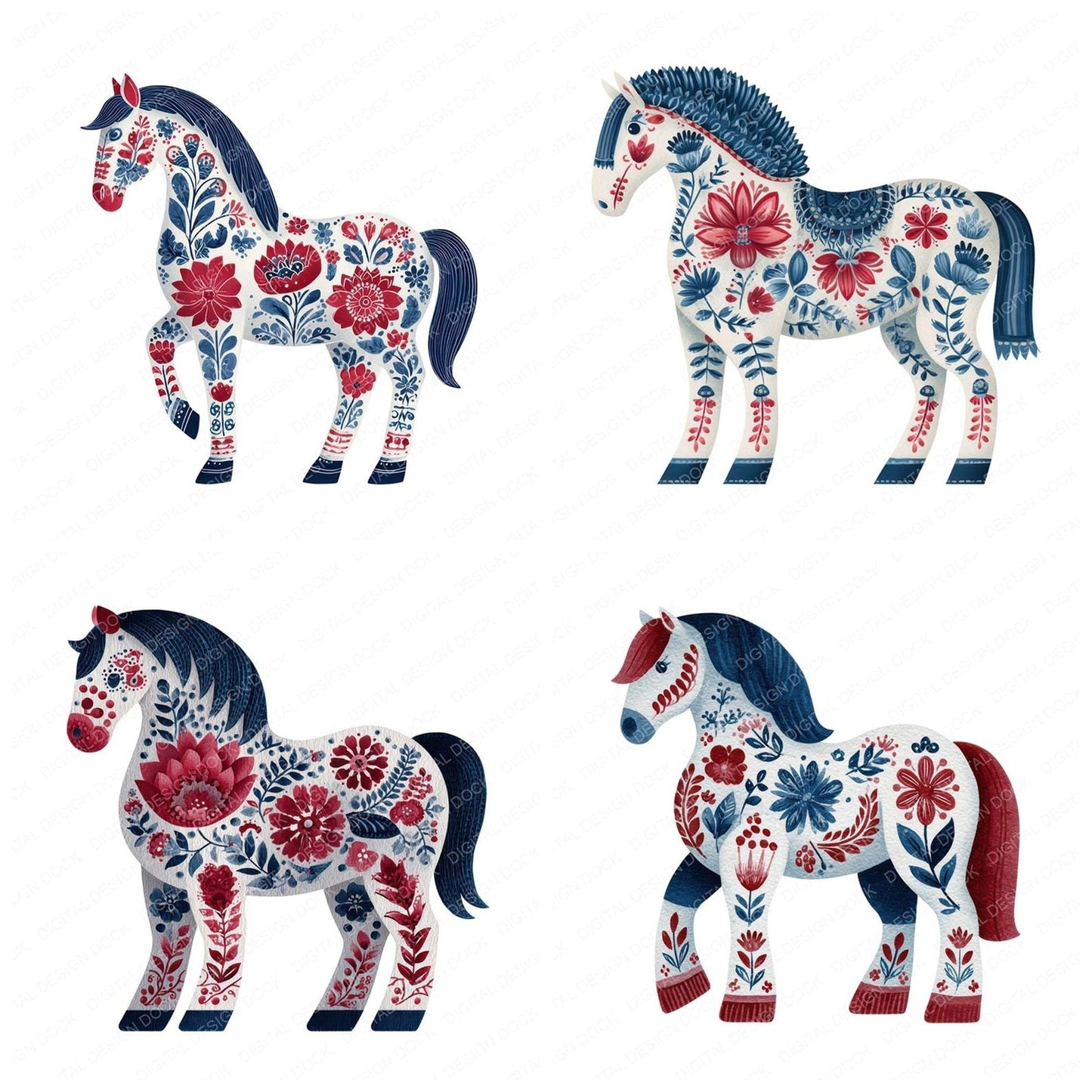 Folk Art Horse Clipart Set (DDD005507)