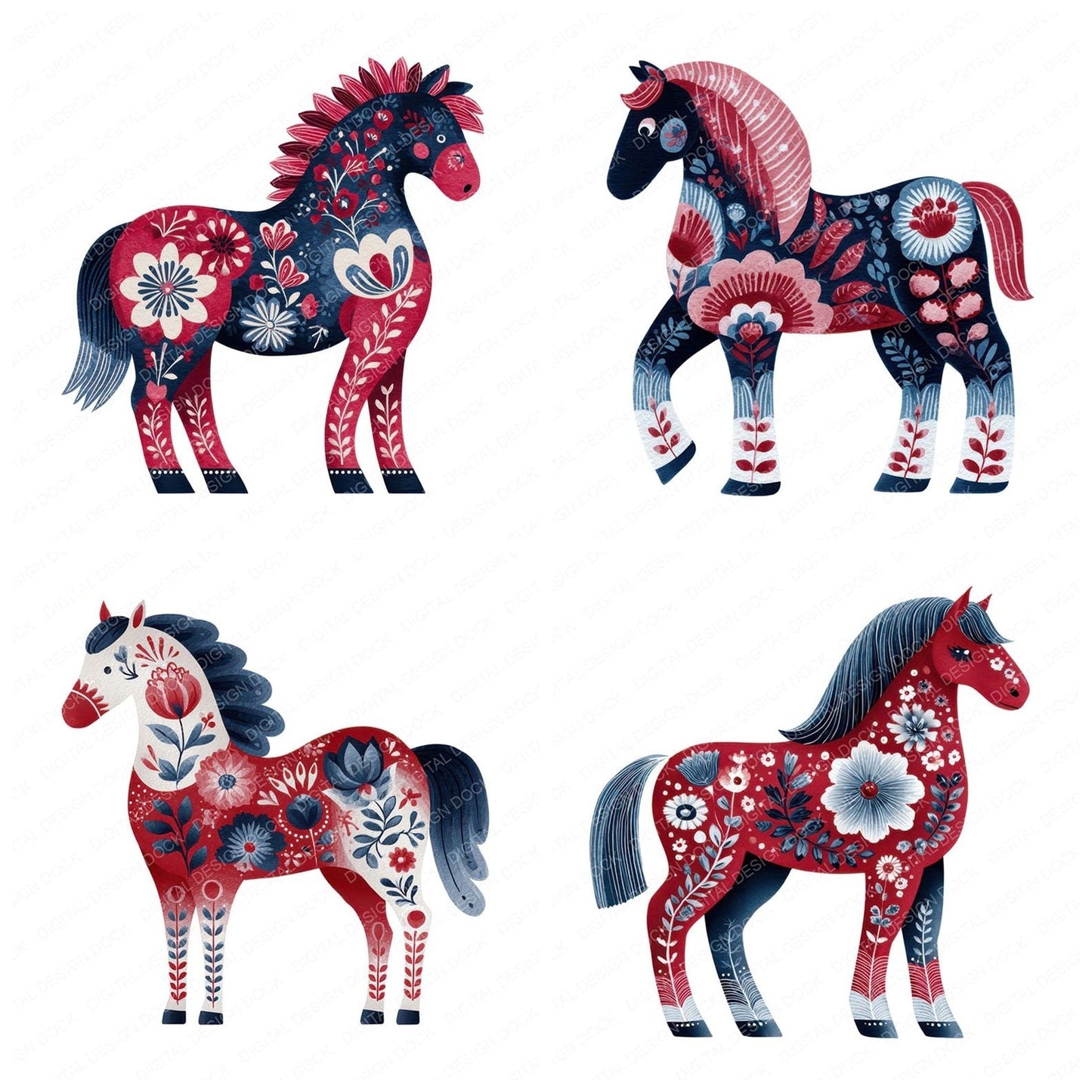 Folk Art Horse Clipart Set (DDD005507)