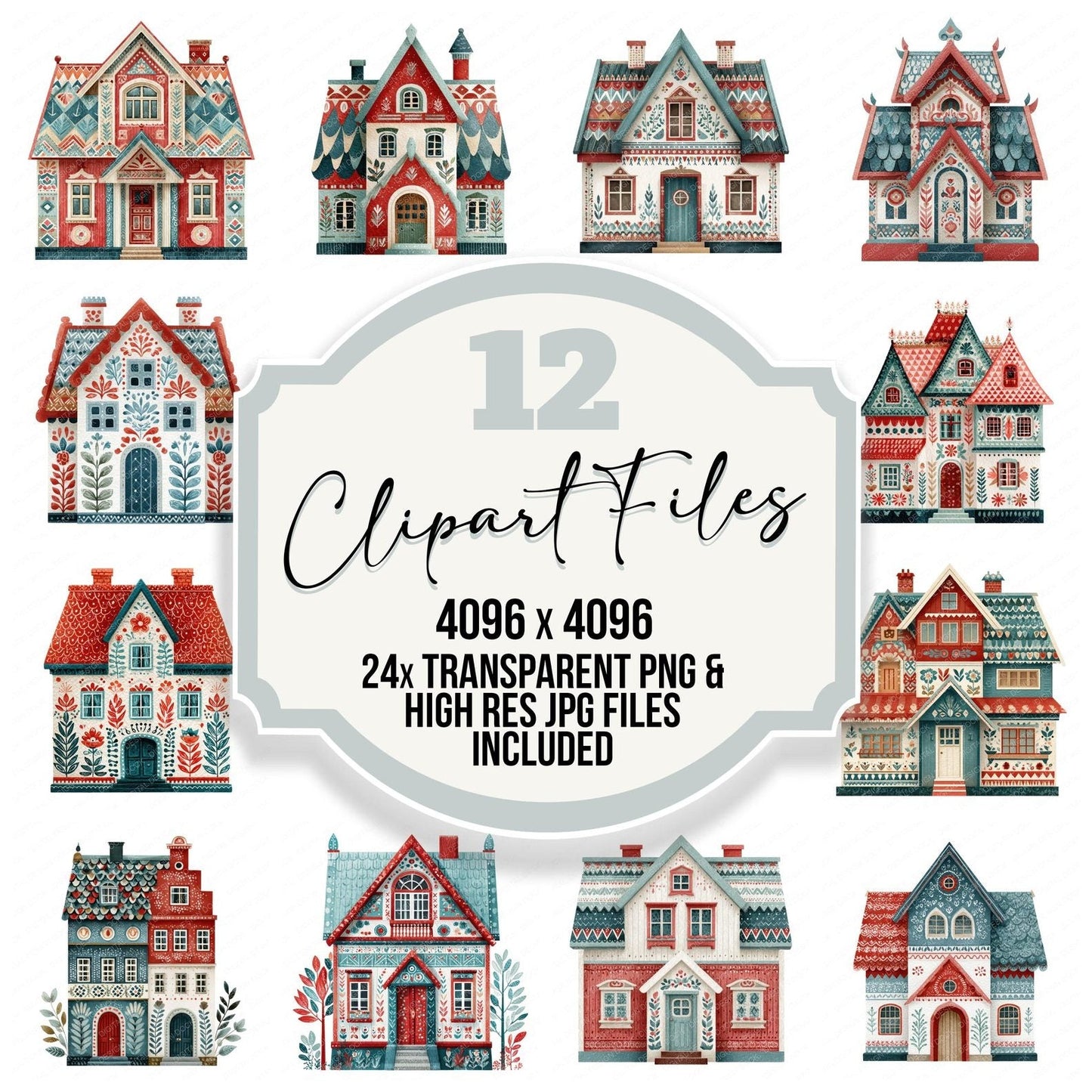 Folk Art House Clipart Set (DDD005508)