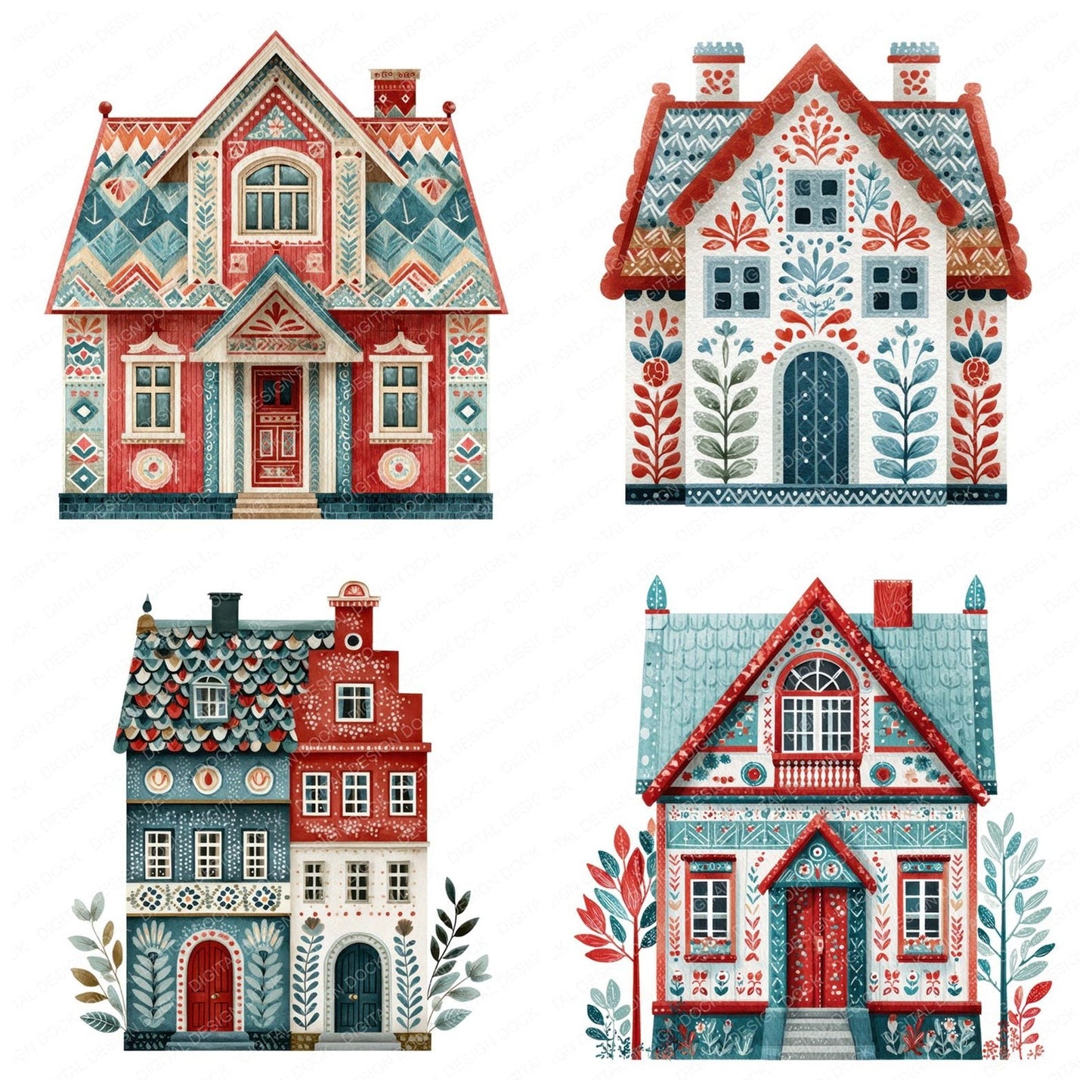 Folk Art House Clipart Set (DDD005508)