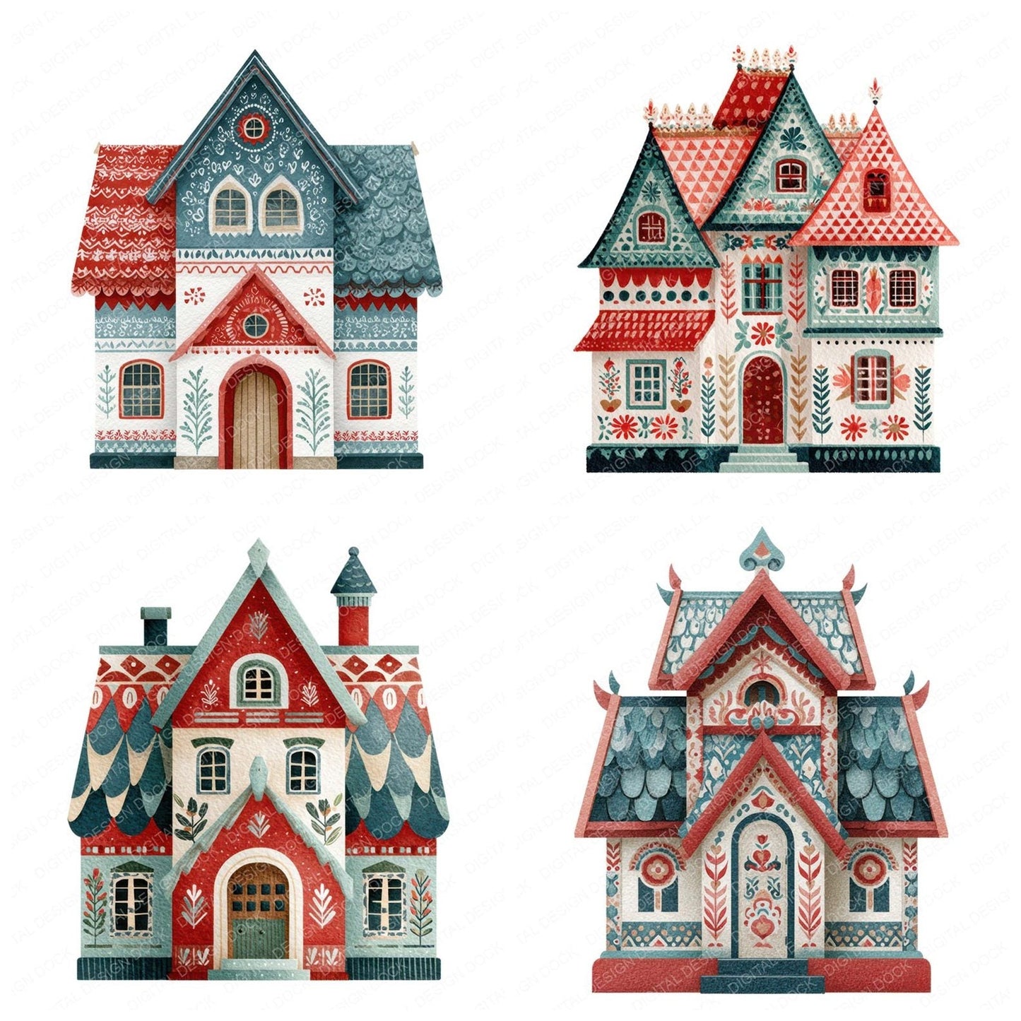 Folk Art House Clipart Set (DDD005508)