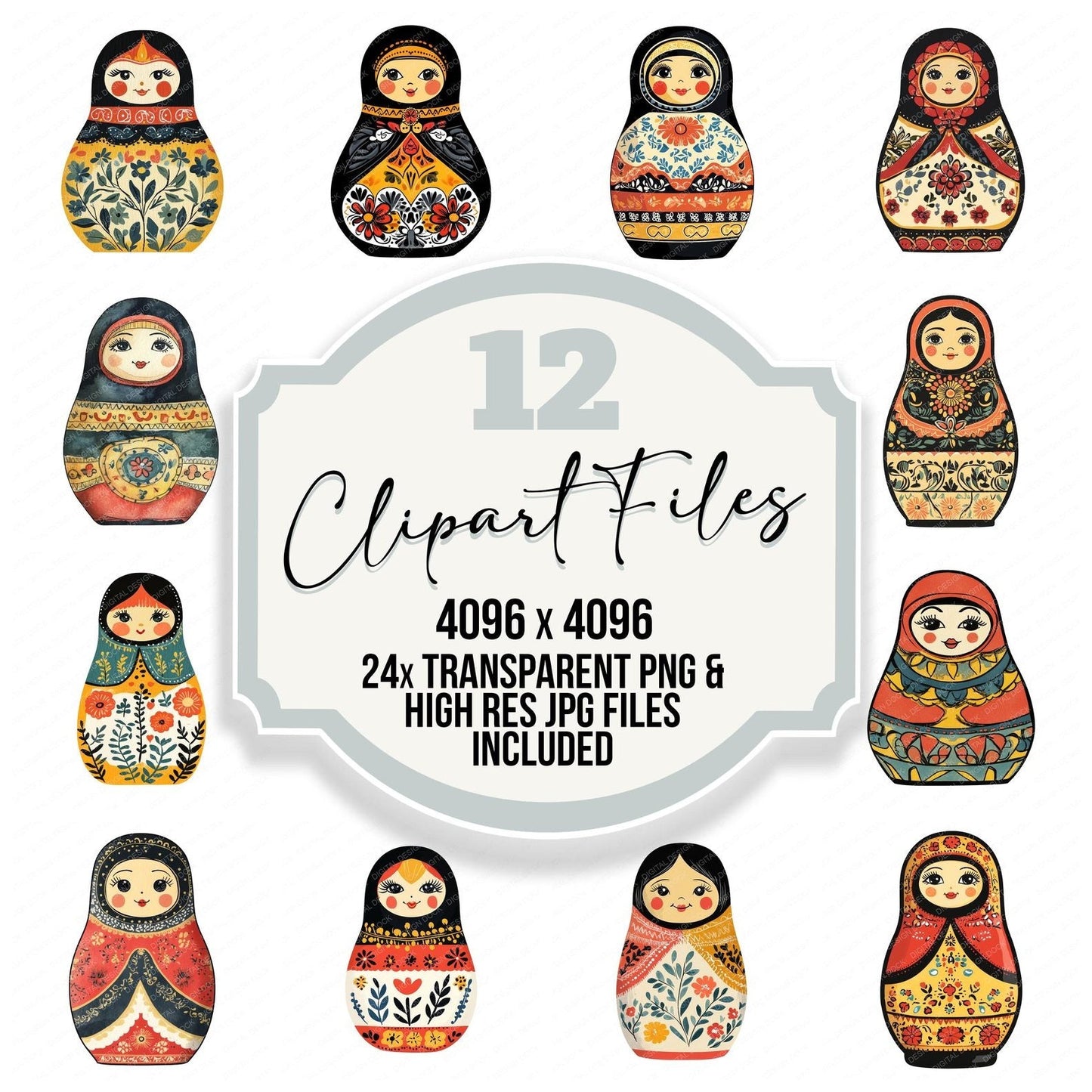 Folk Art Matryoshka Doll Clipart Set (DDD005514)