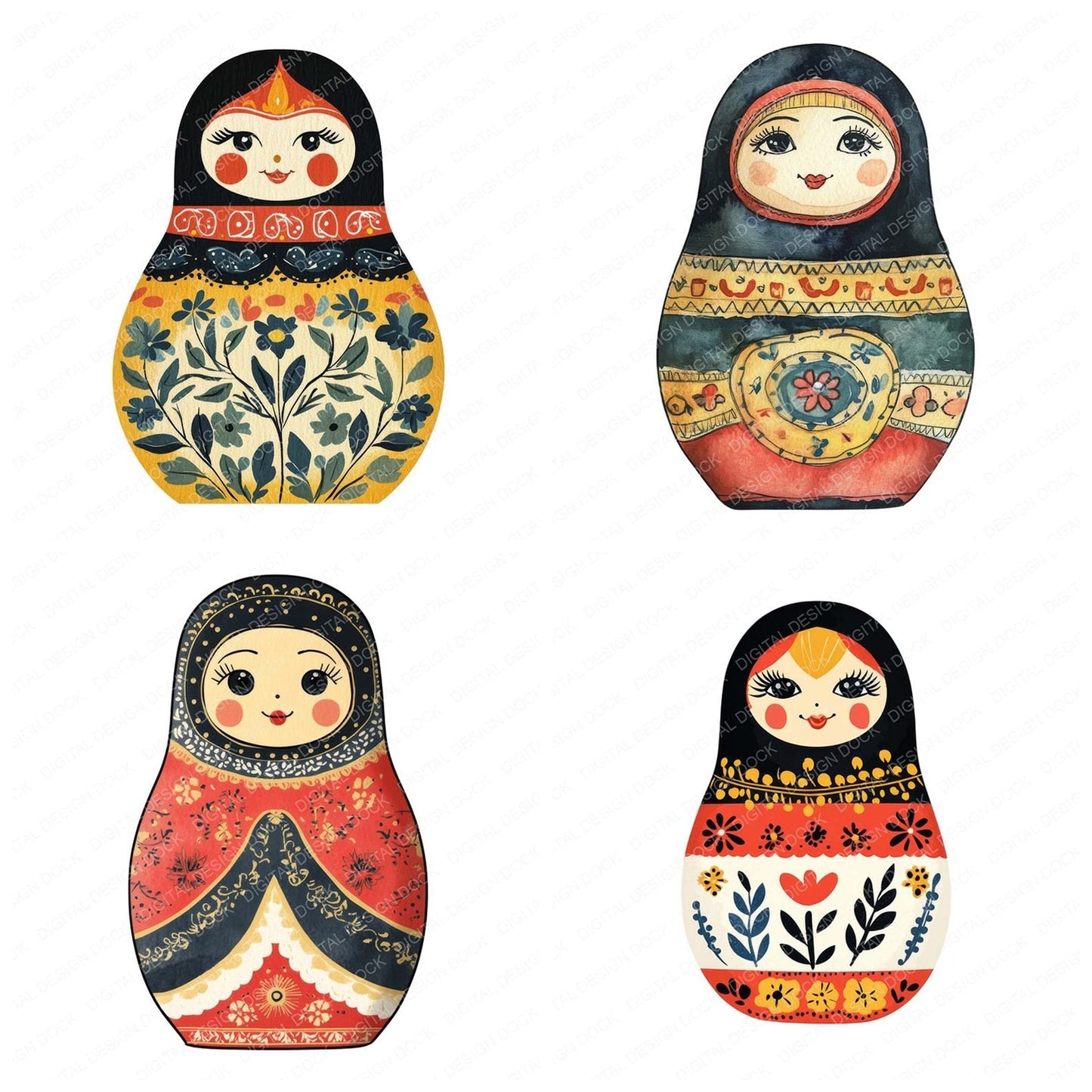 Folk Art Matryoshka Doll Clipart Set (DDD005514)