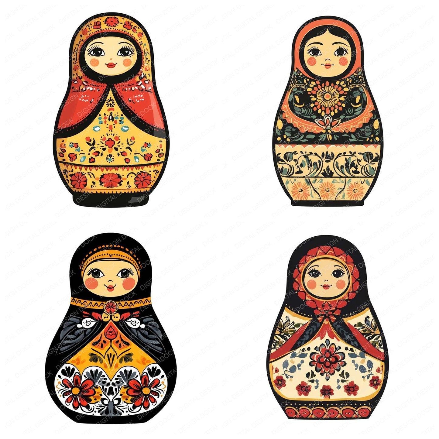 Folk Art Matryoshka Doll Clipart Set (DDD005514)