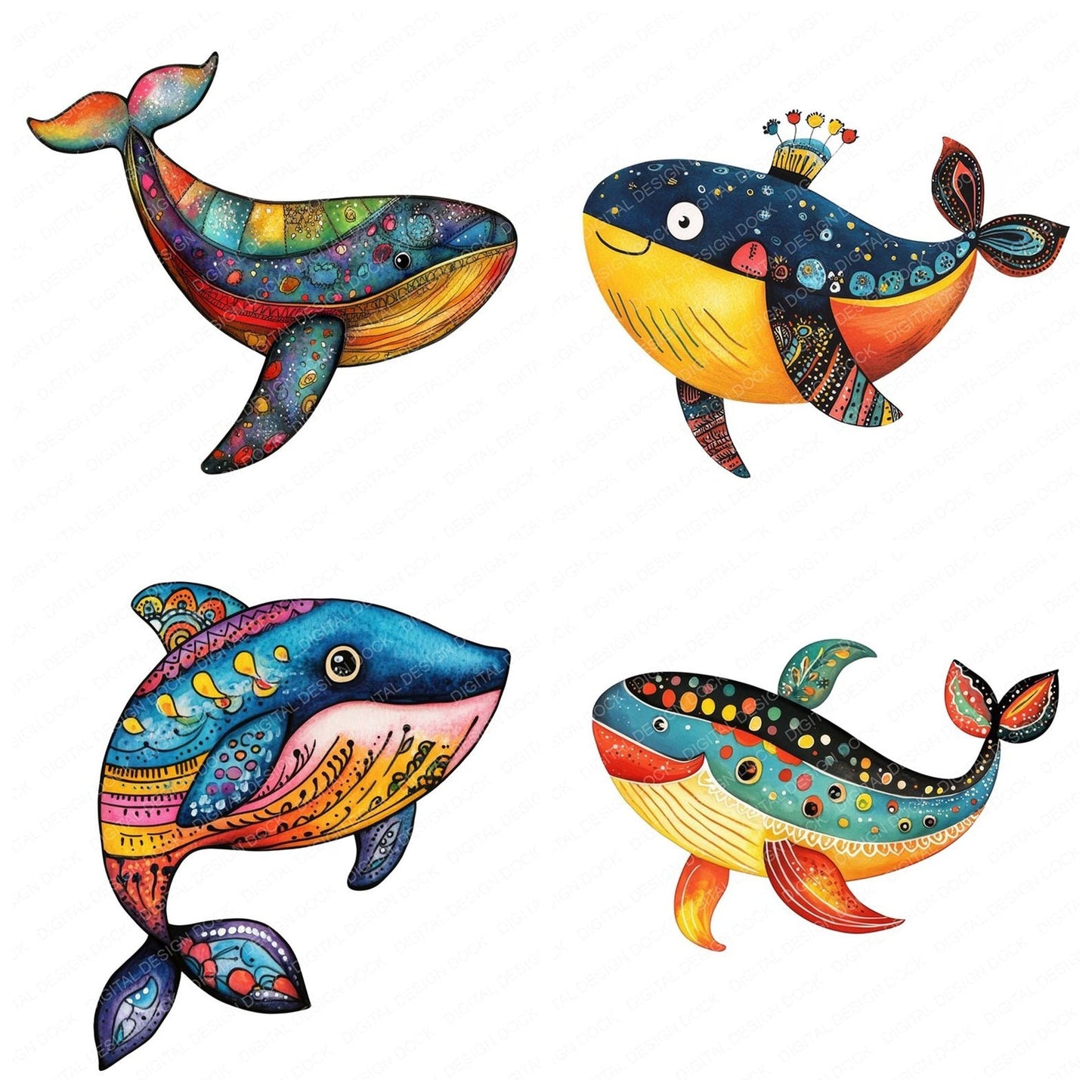 Folk Art Nursery Whale Clipart Set (DDD005517)
