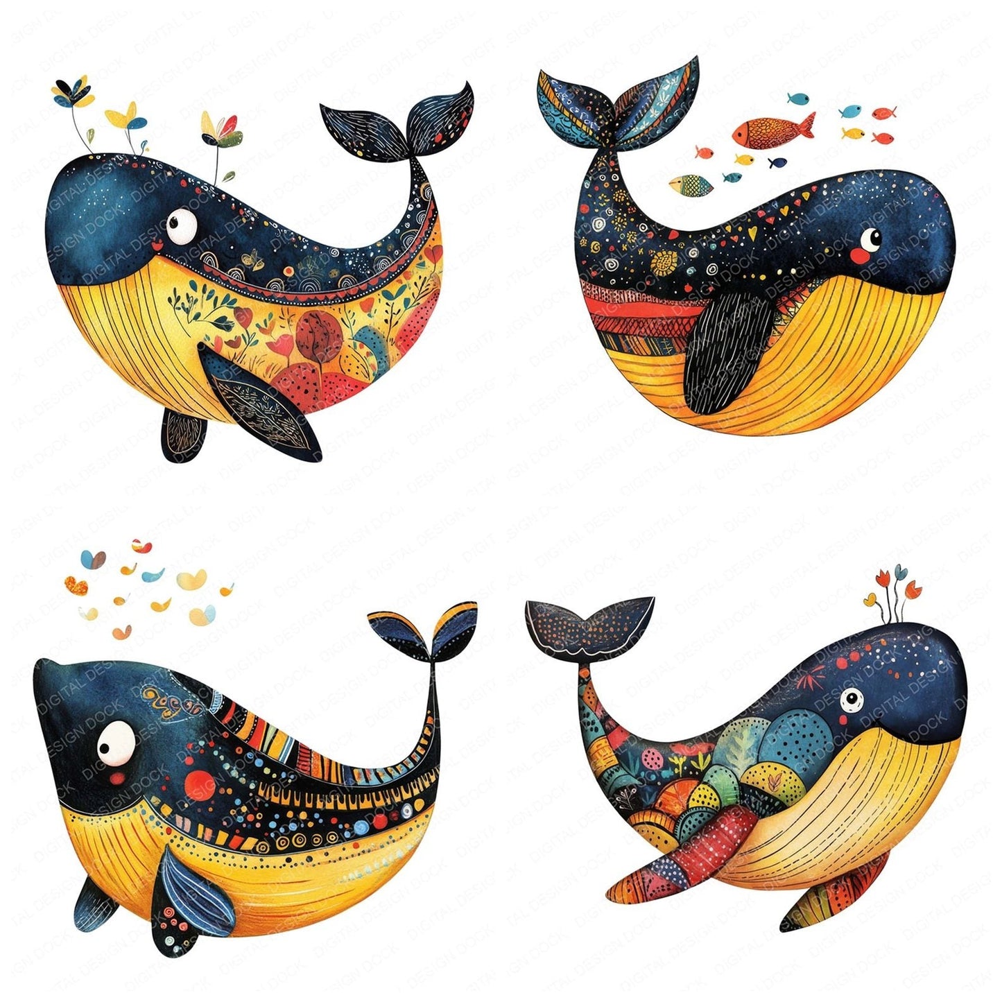 Folk Art Nursery Whale Clipart Set (DDD005517)