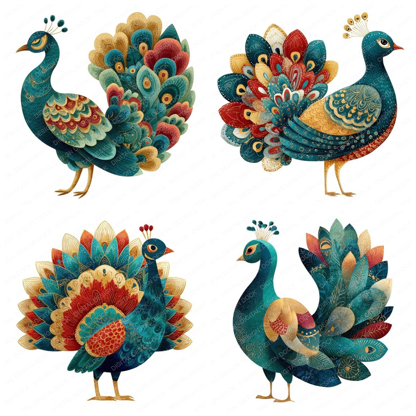Folk Art Peacock Clipart Set (DDD005520)