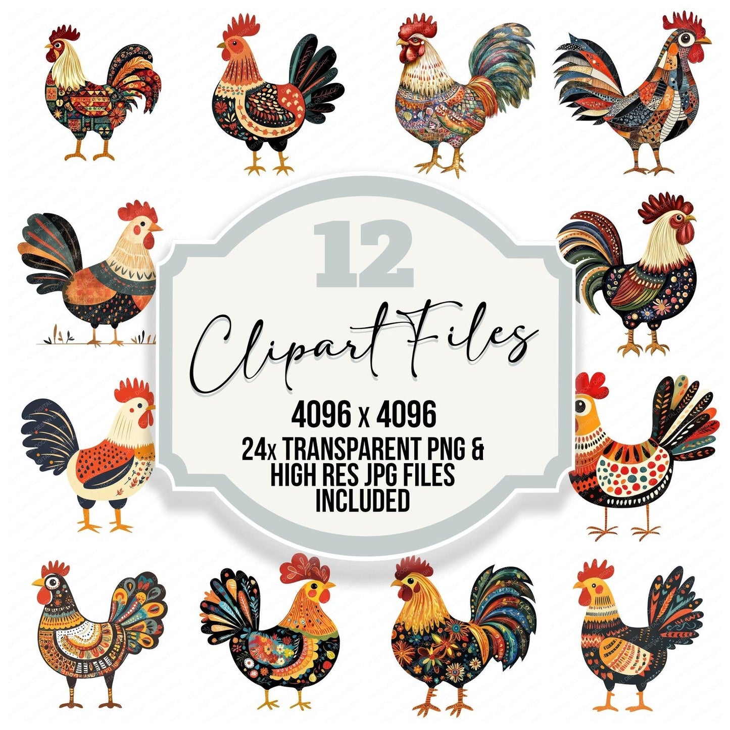 Folk Art Rooster Clipart Set (DDD005522)