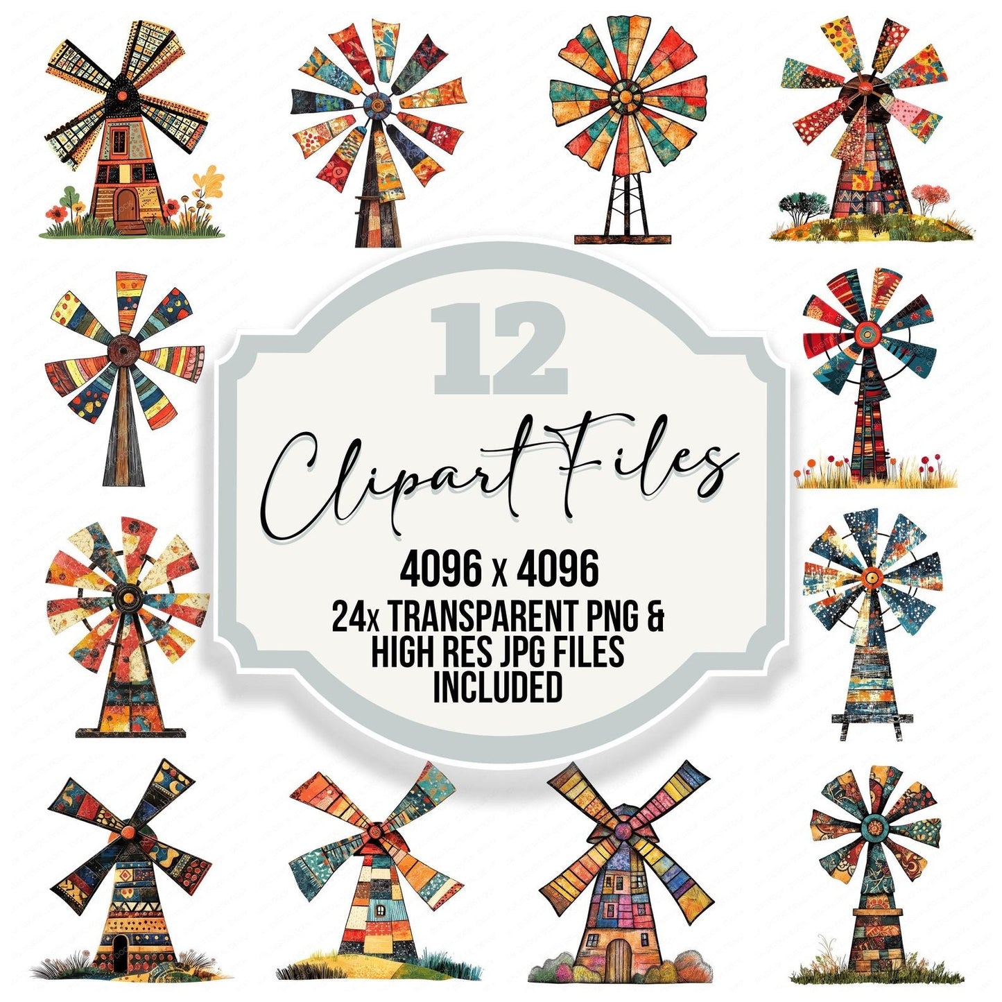 Folk Art Rustic Windmill Clipart Set (DDD005523)