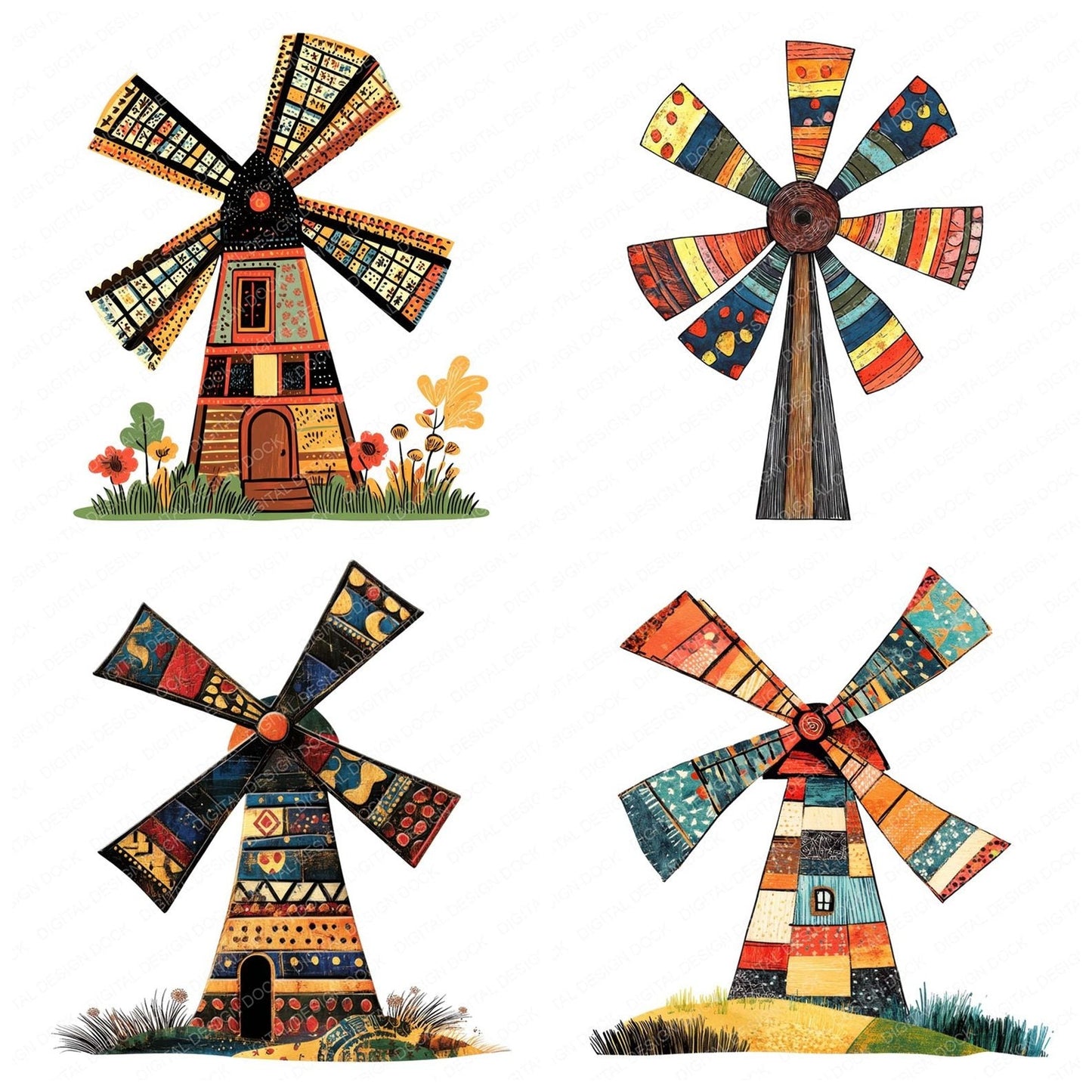 Folk Art Rustic Windmill Clipart Set (DDD005523)