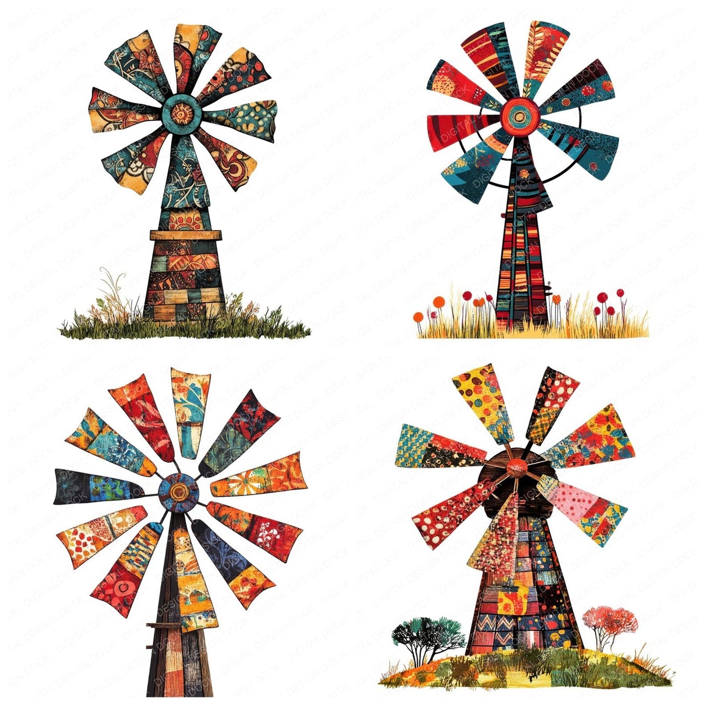 Folk Art Rustic Windmill Clipart Set (DDD005523)