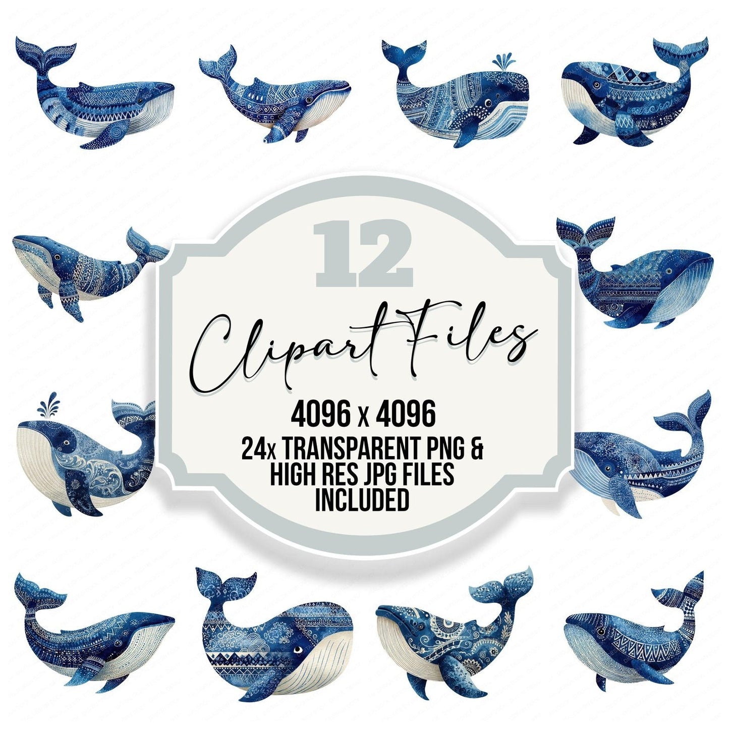 Folk Art Whale Clipart Set (DDD005536)