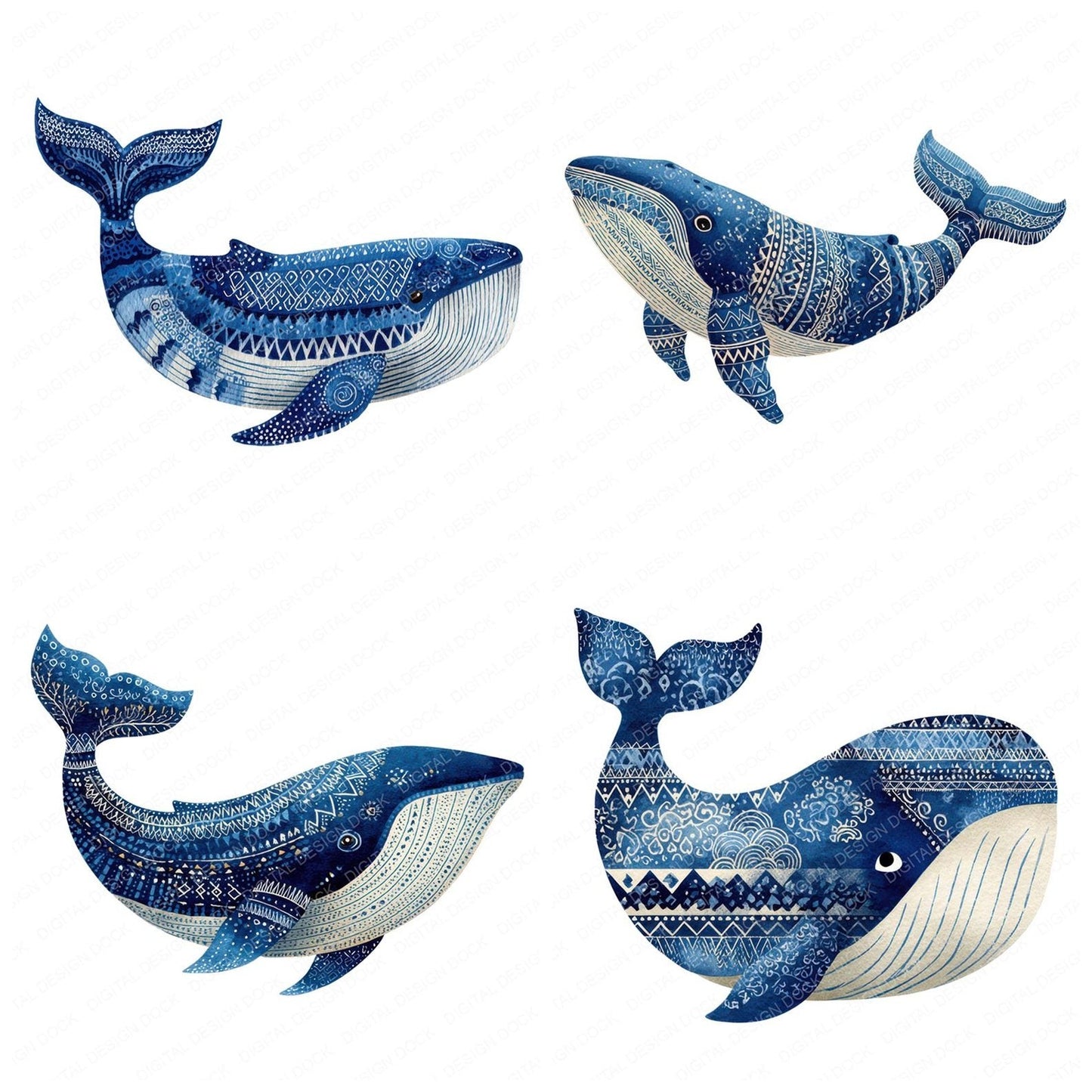 Folk Art Whale Clipart Set (DDD005536)
