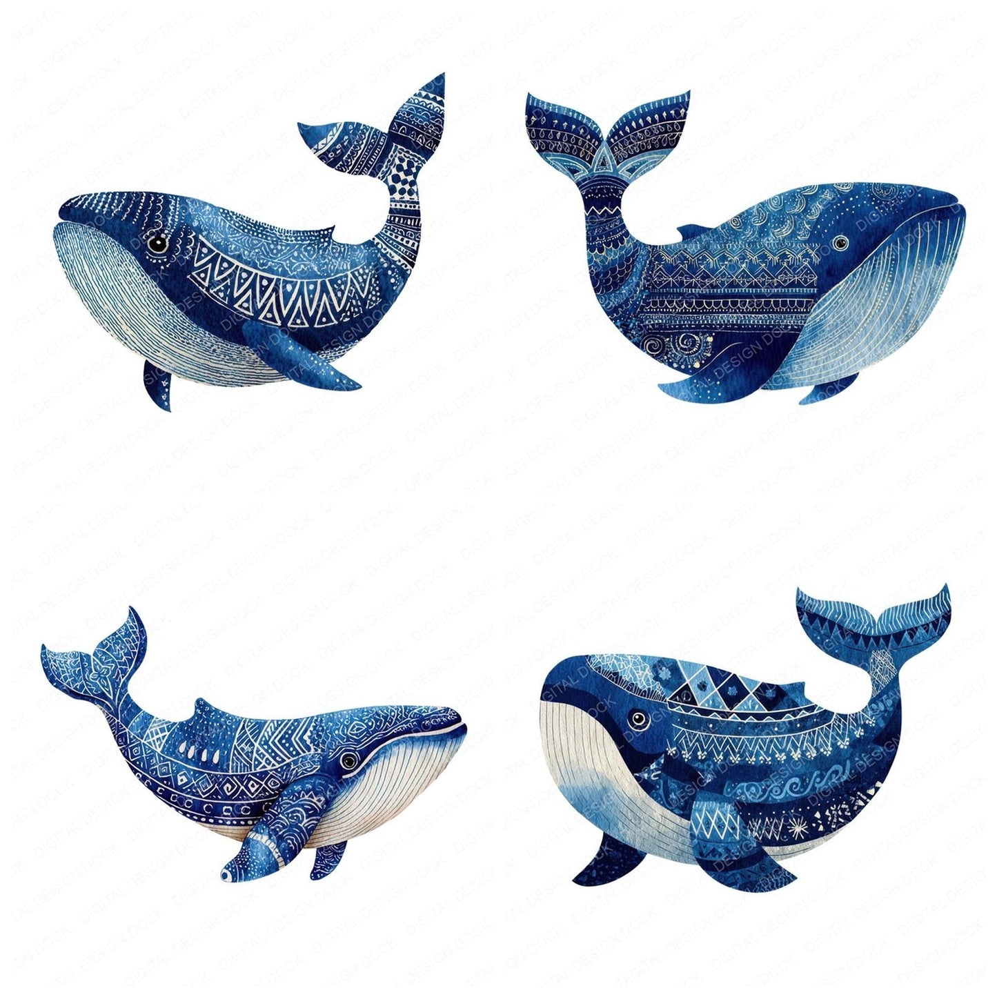 Folk Art Whale Clipart Set (DDD005536)