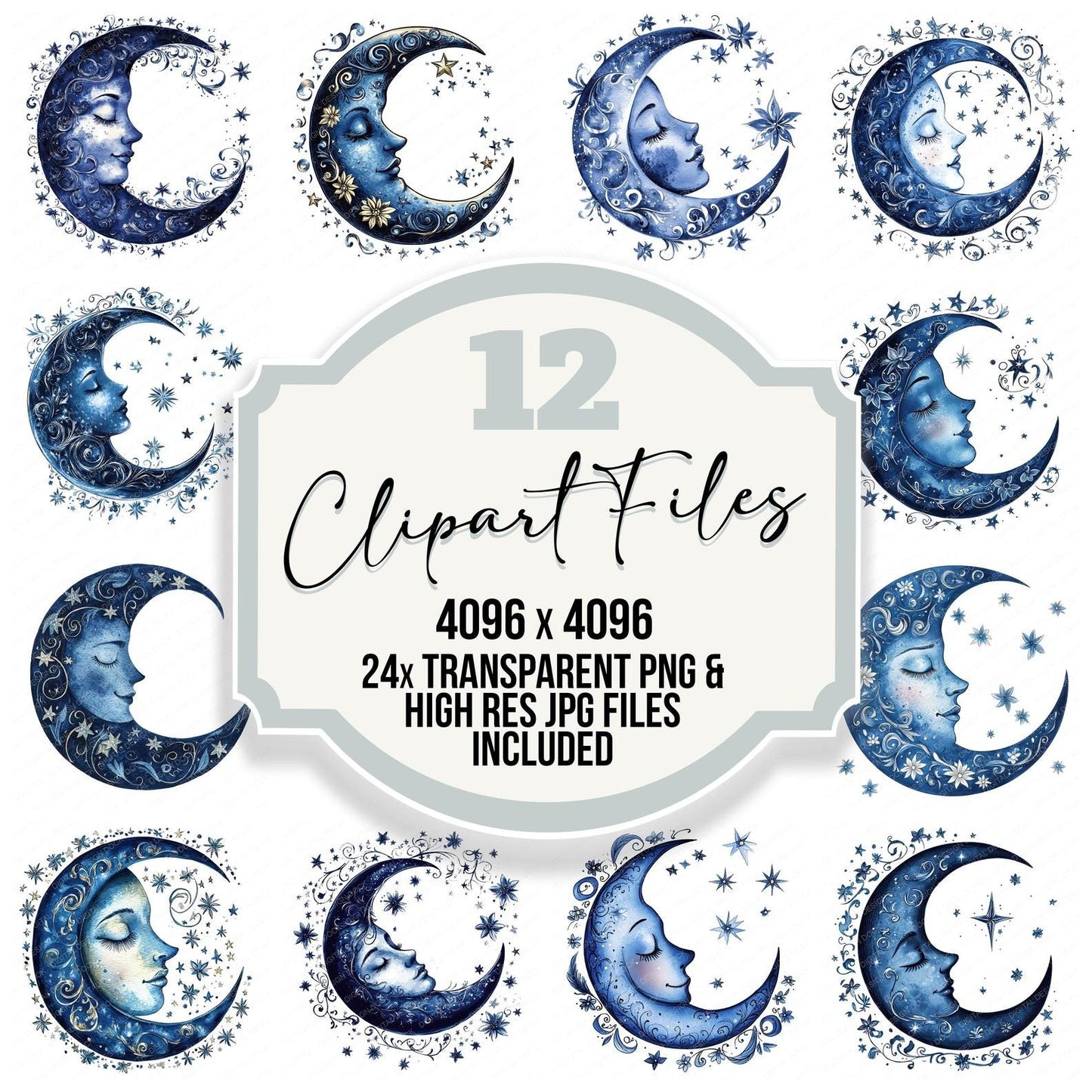 Folk Crescent Moon Face Clipart Set (DDD005552)