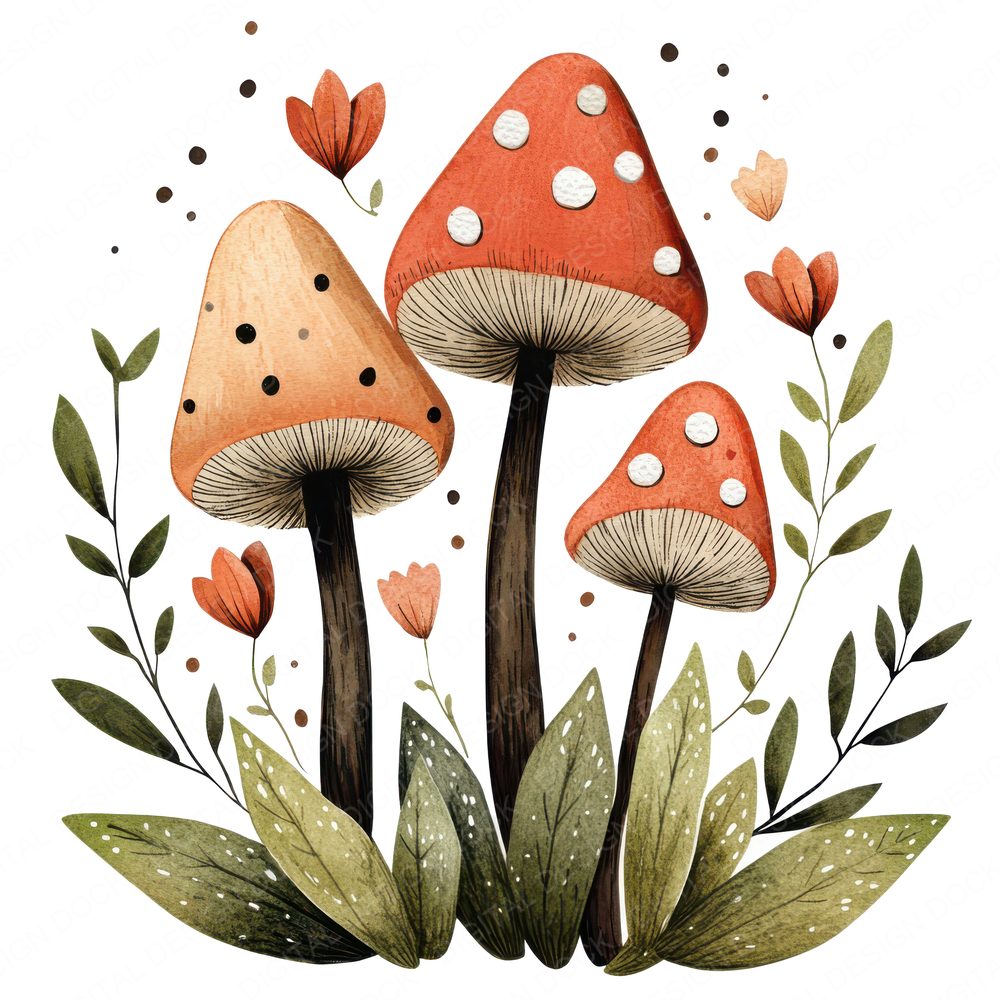 Folk Floral Mushrooms Clipart Set (DDD005563)