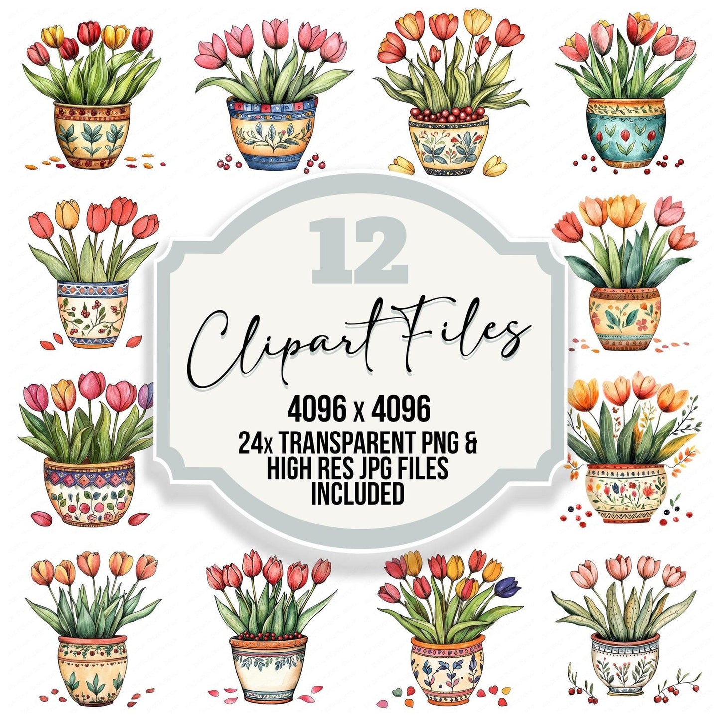 Folk Floral Pot Clipart Set (DDD005564)