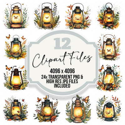 Folk Lantern with Leaves clipart set cover showing the designs and file details