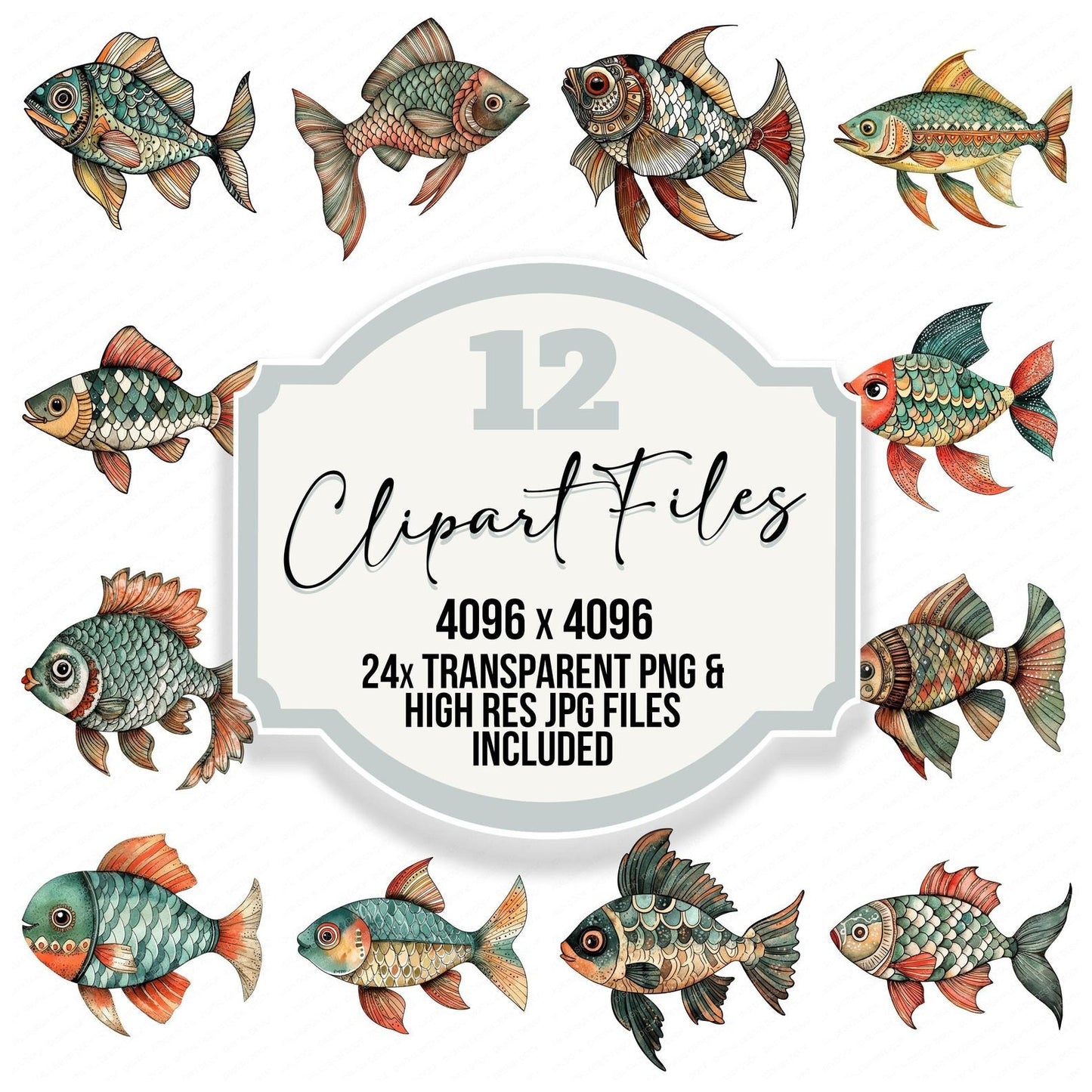 Folk Patterned Fish Clipart Set (DDD005600)