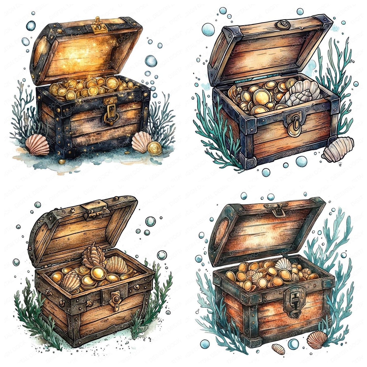 Folk Treasure Chest Clipart Set (DDD005626)