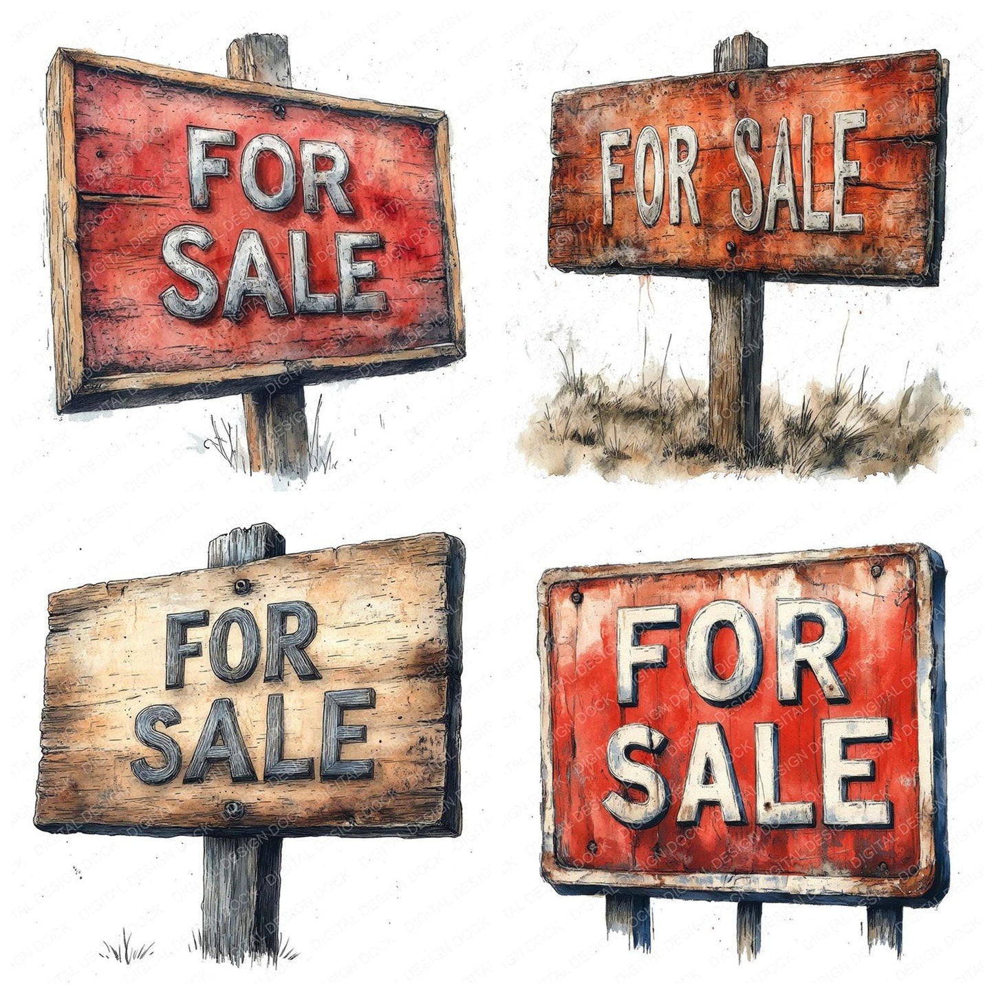For Sale Wooden Sign Clipart Set (DDD005633)