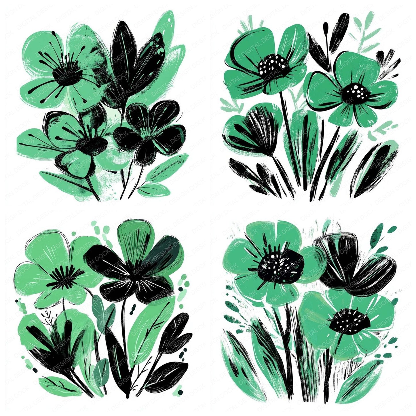 Forest Green Abstract Flowers Clipart Set (DDD005635)