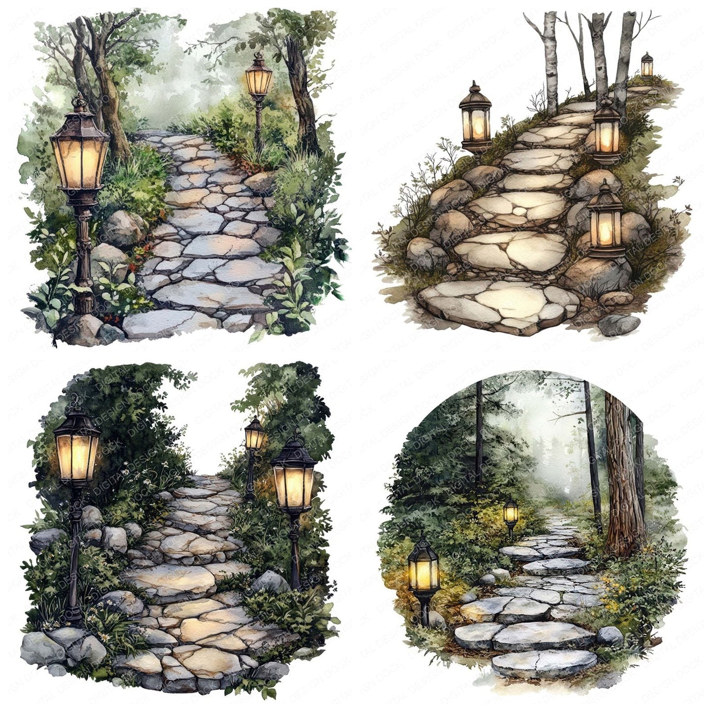 Forest Path with Lanterns Clipart Set (DDD005636)