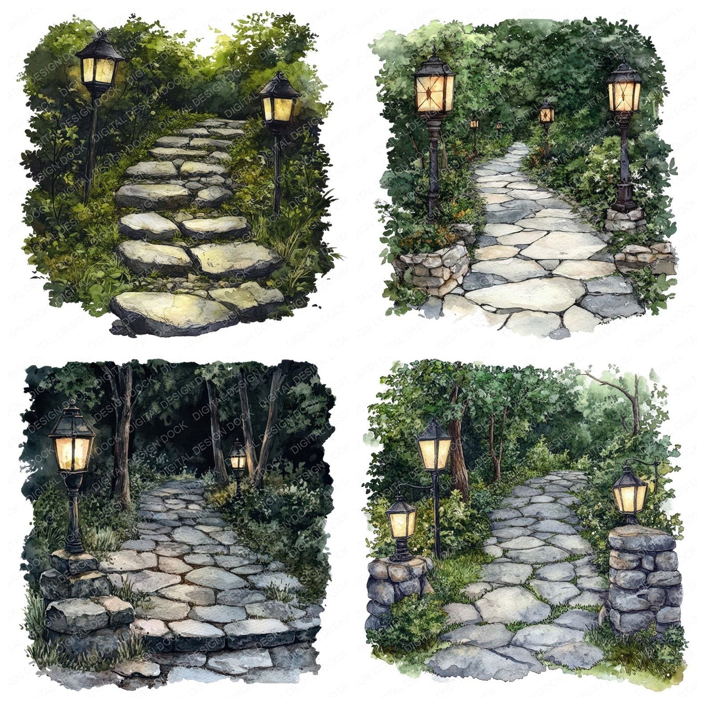 Forest Path with Lanterns Clipart Set (DDD005636)